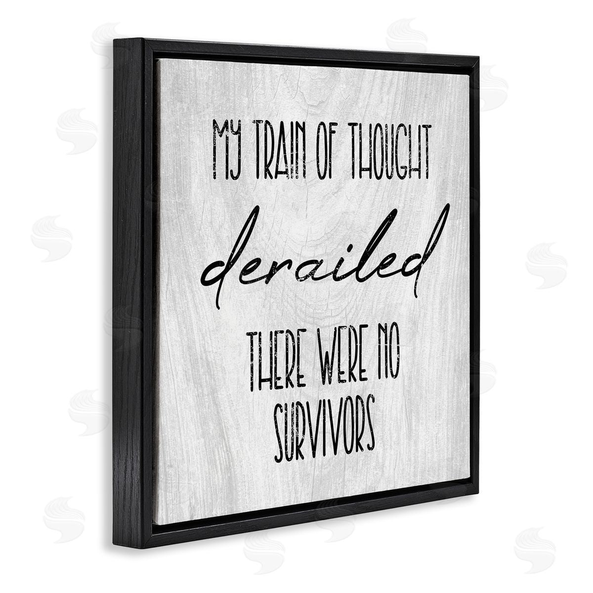 Stupell Studio Train Of Thought Witty Quote Rustic Pattern Background Black Floating Frame Canvas Wall Art Print