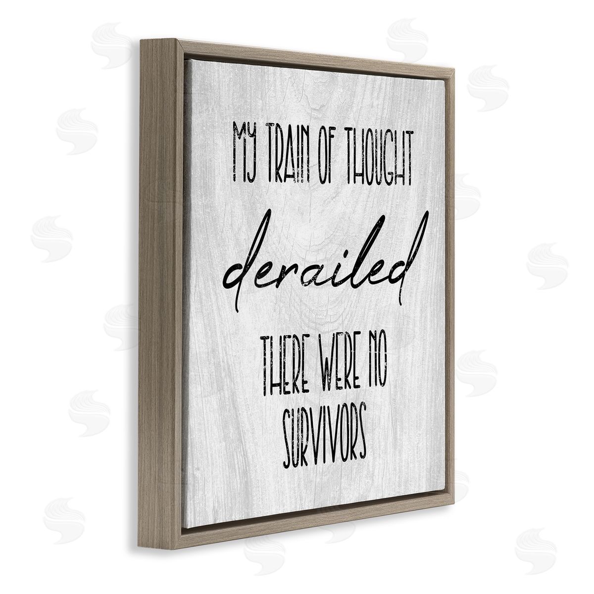 Stupell Studio Train Of Thought Witty Quote Rustic Pattern Background Brown Floating Frame Canvas Wall Art Print