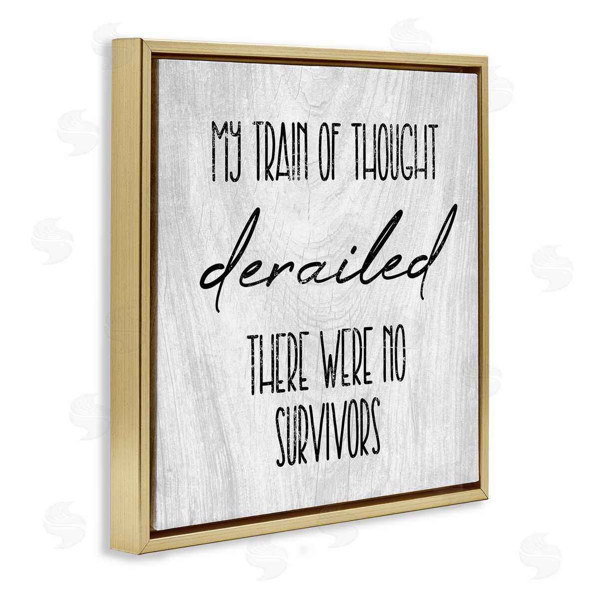 Stupell Studio Train Of Thought Witty Quote Rustic Pattern Background Gold Floating Frame Canvas Wall Art Print