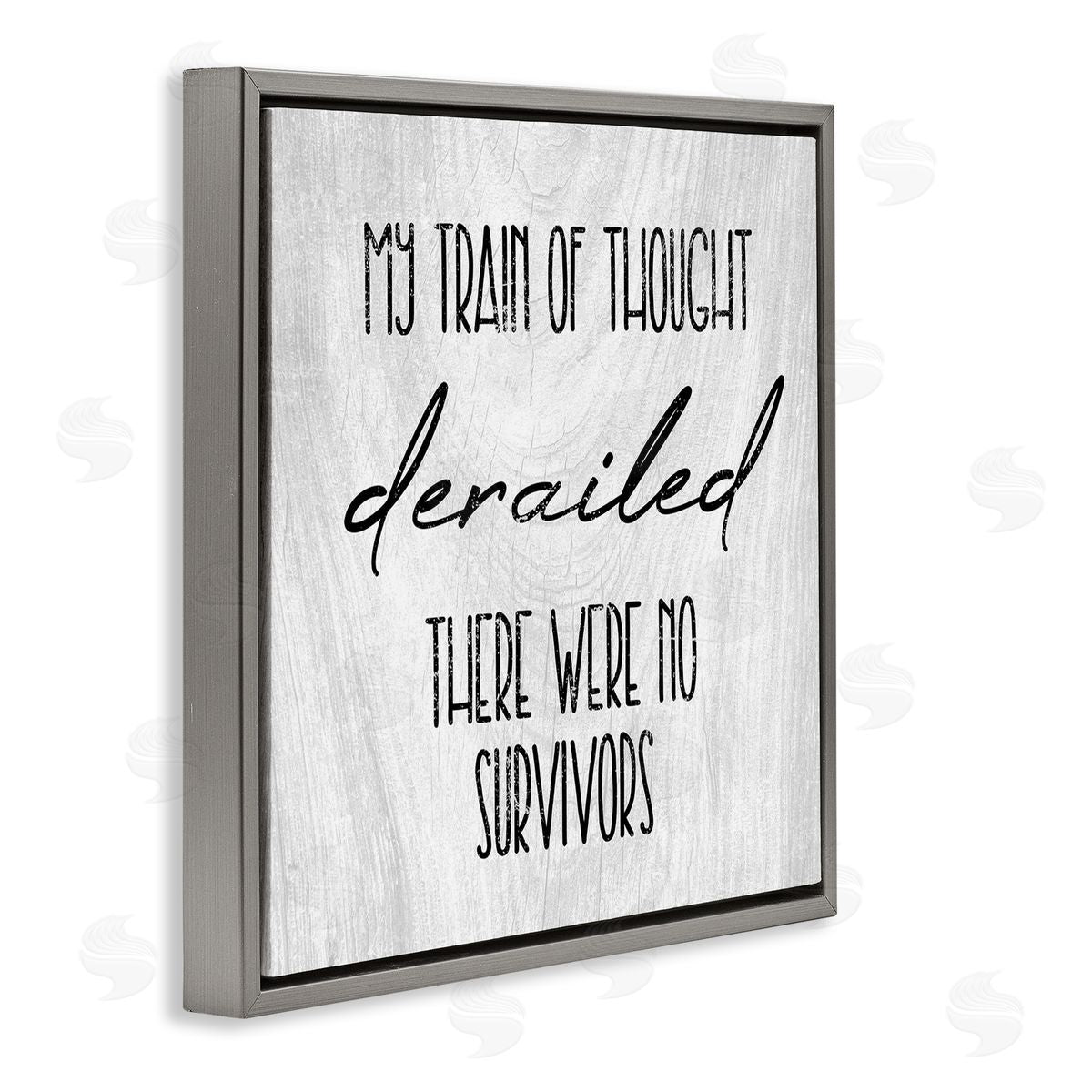 Stupell Studio Train Of Thought Witty Quote Rustic Pattern Background Gray Floating Frame Canvas Wall Art Print