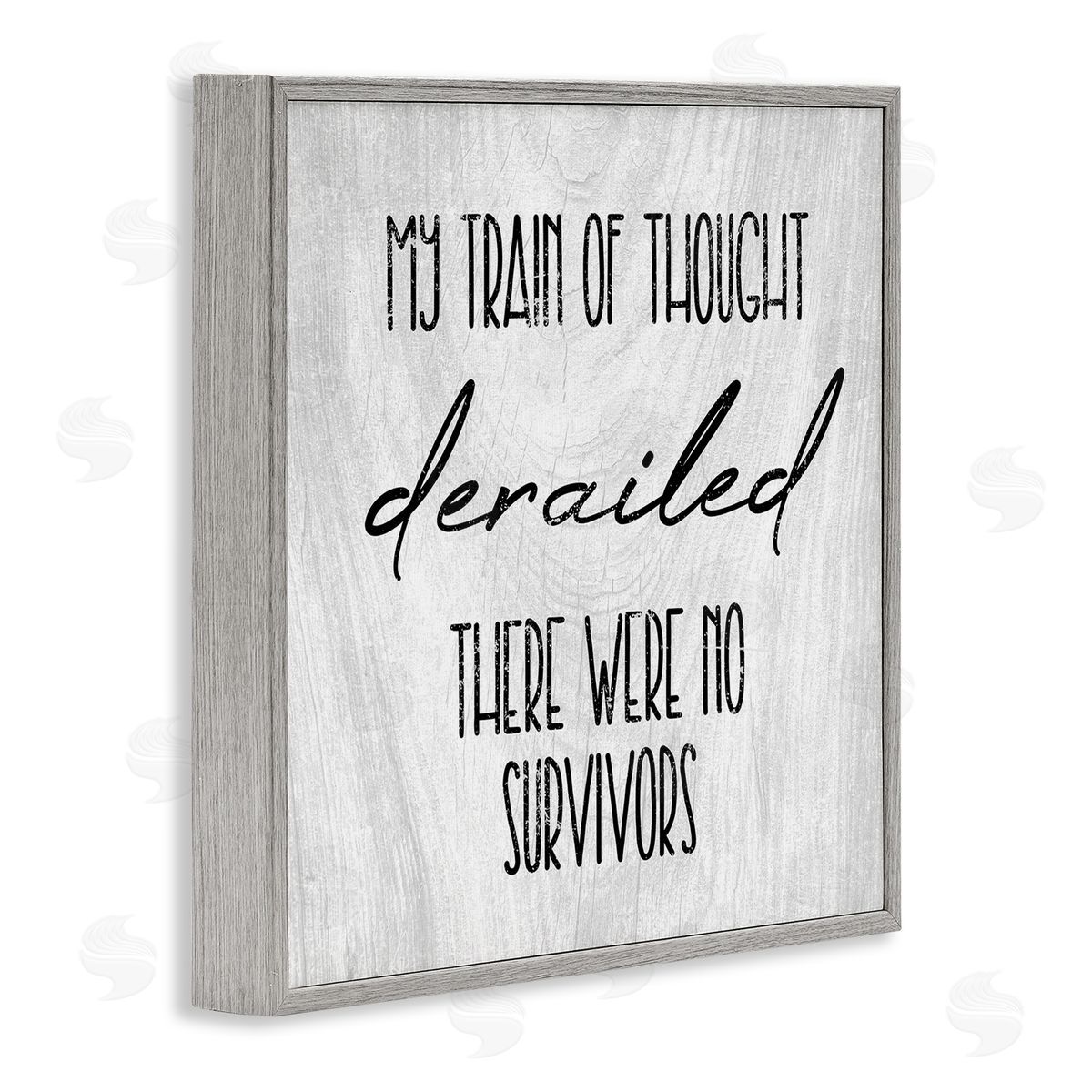 Stupell Studio Train Of Thought Witty Quote Rustic Pattern Background Gray Framed Glicee Wall Art Print