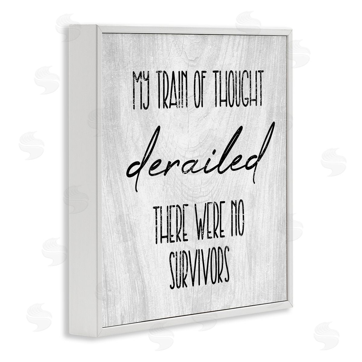 Stupell Studio Train Of Thought Witty Quote Rustic Pattern Background White Framed Glicee Wall Art Print