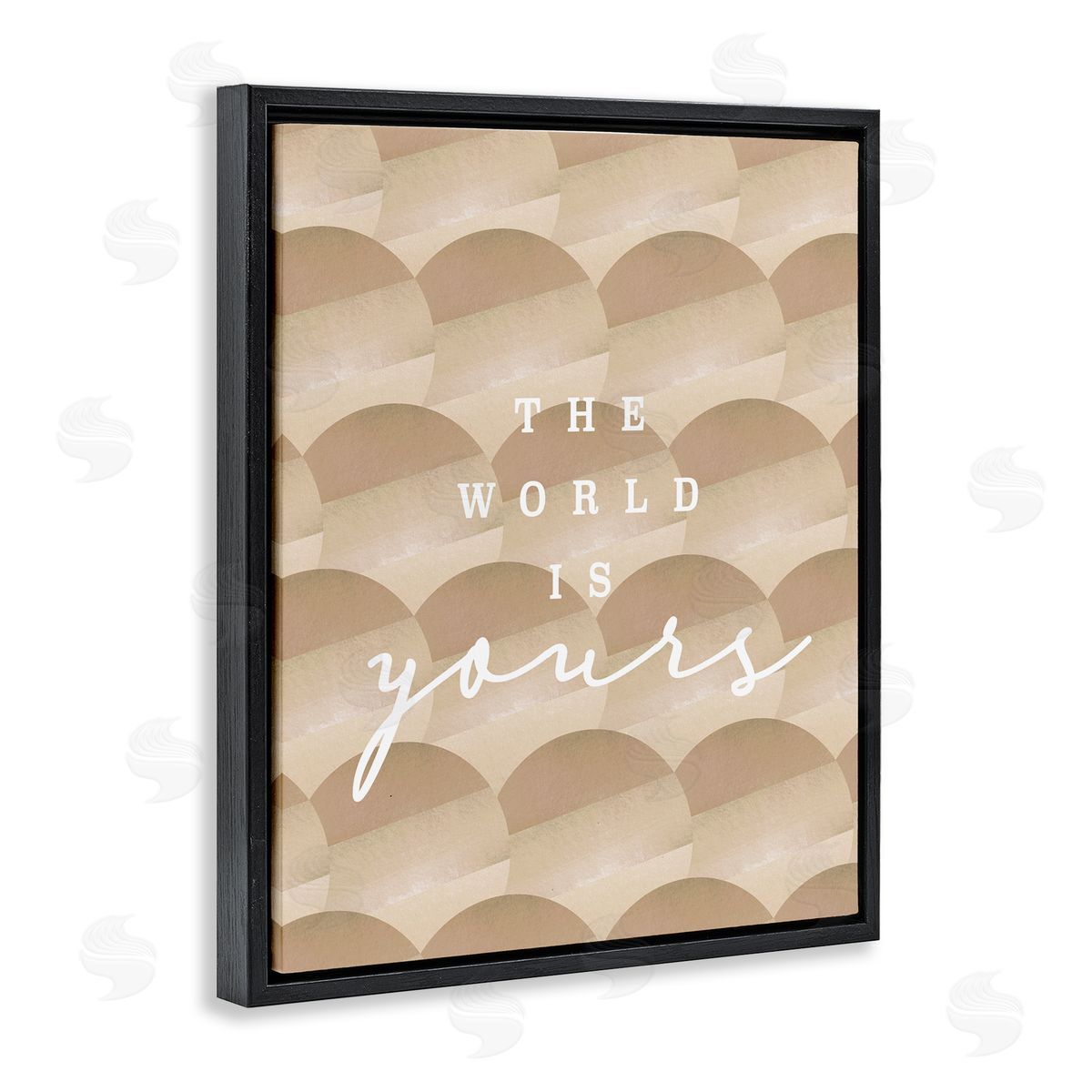 Stupell Studio World Is Yours Phrase Geometric Circle Pattern  Black Floating Frame Canvas Wall Art Print