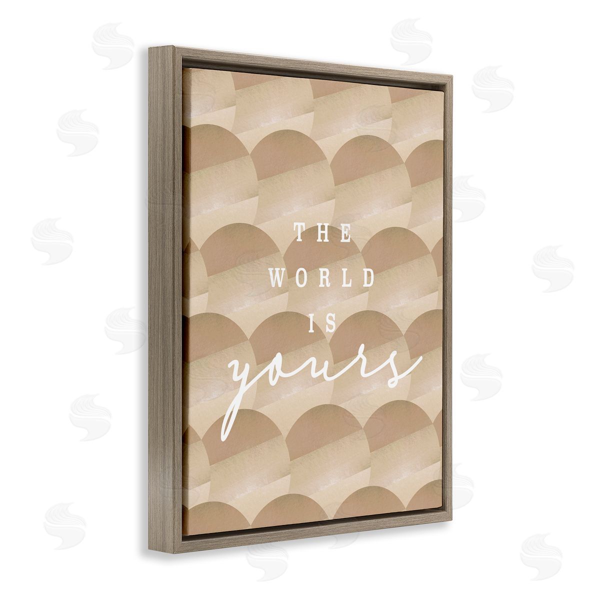 Stupell Studio World Is Yours Phrase Geometric Circle Pattern  Brown Floating Frame Canvas Wall Art Print
