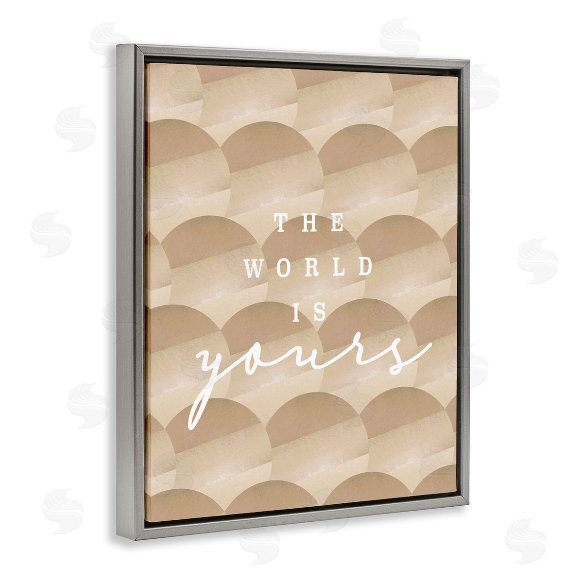 Stupell Studio World Is Yours Phrase Geometric Circle Pattern  Gray Floating Frame Canvas Wall Art Print
