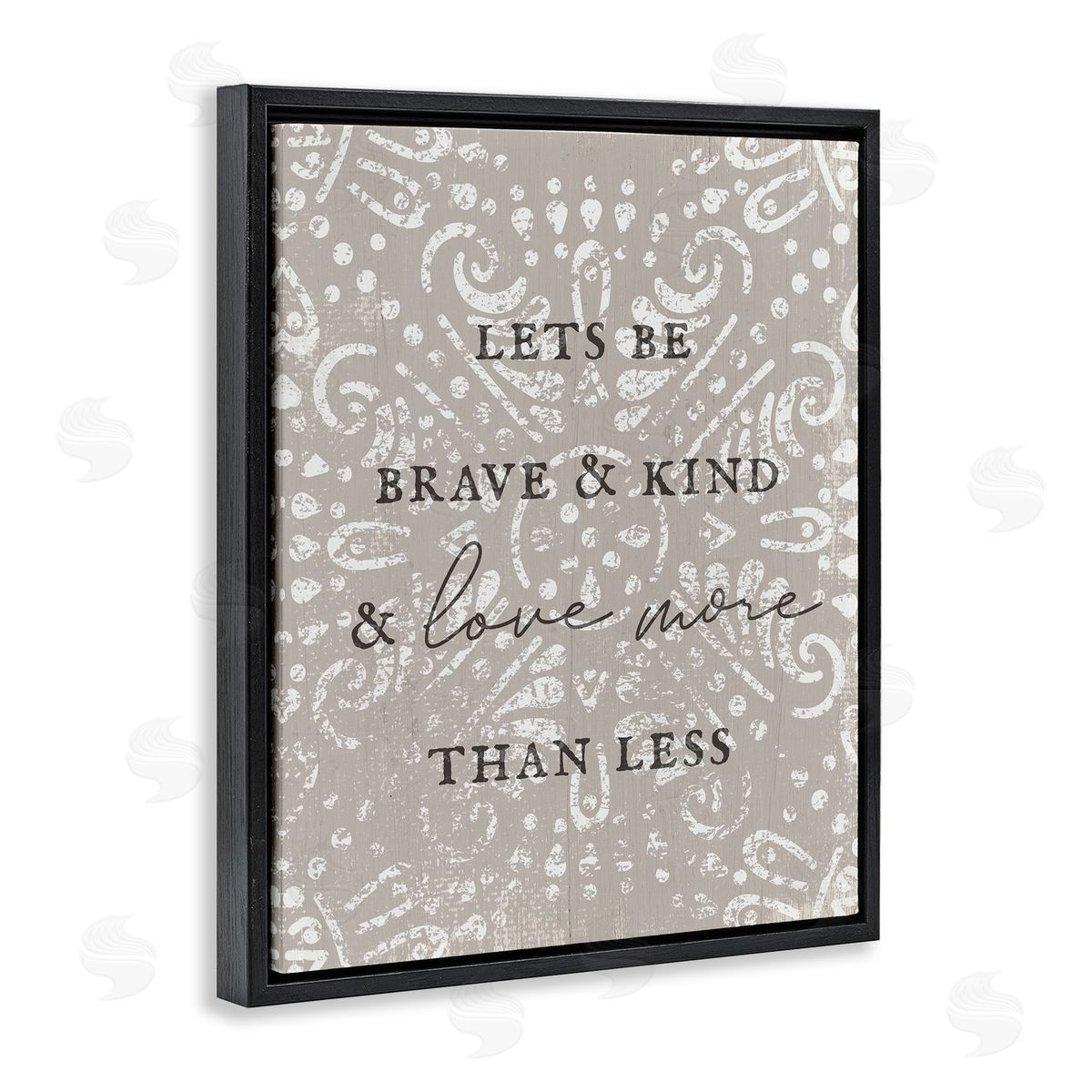 Stupell Studio Love More Than Less Boho Pattern Typography Phrase Black Floating Frame Canvas Wall Art Print