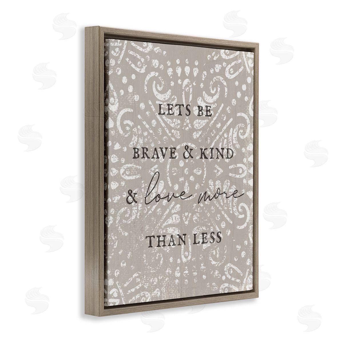 Stupell Studio Love More Than Less Boho Pattern Typography Phrase Brown Floating Frame Canvas Wall Art Print