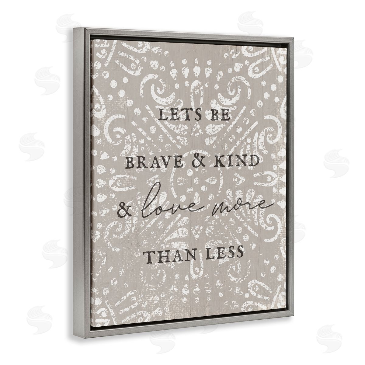 Stupell Studio Love More Than Less Boho Pattern Typography Phrase Gray Floating Frame Canvas Wall Art Print