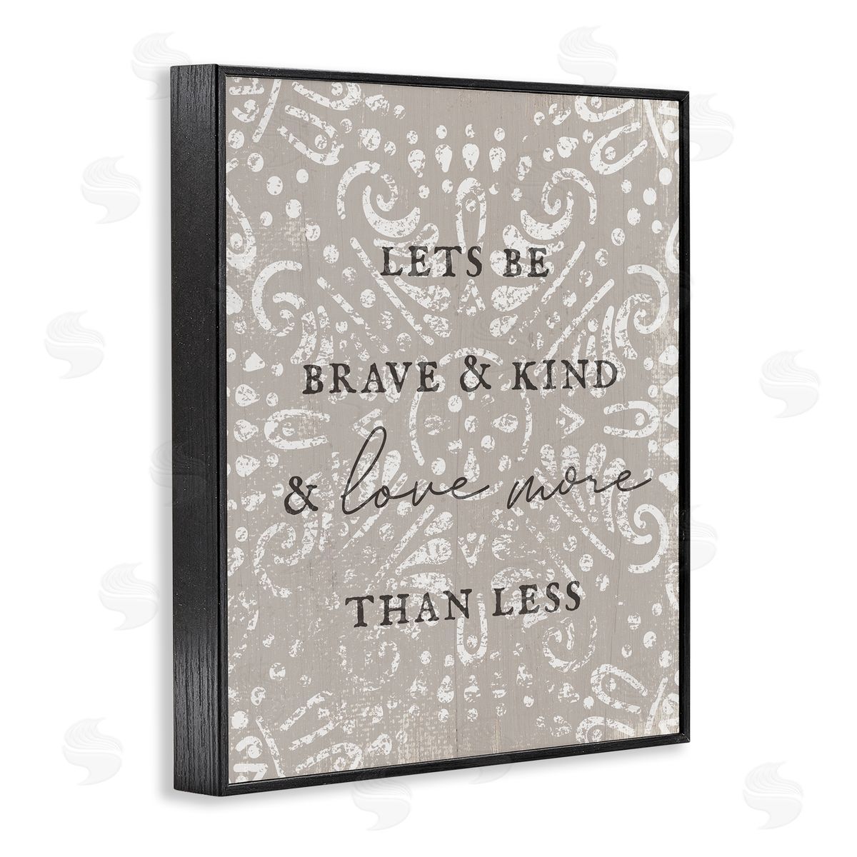 Stupell Studio Love More Than Less Boho Pattern Typography Phrase Black Framed Giclee Wall Art Print