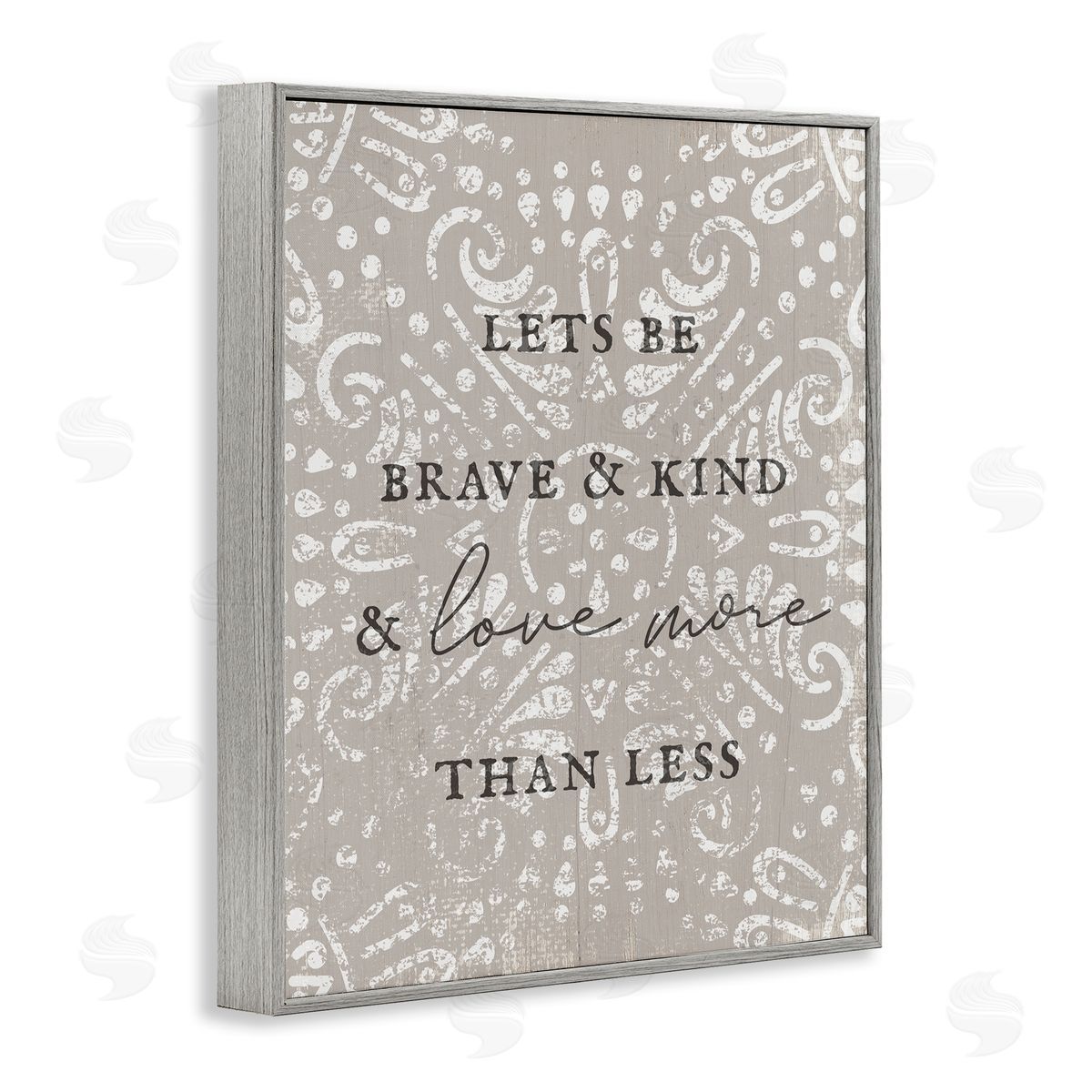 Stupell Studio Love More Than Less Boho Pattern Typography Phrase Gray Framed Giclee Wall Art Print