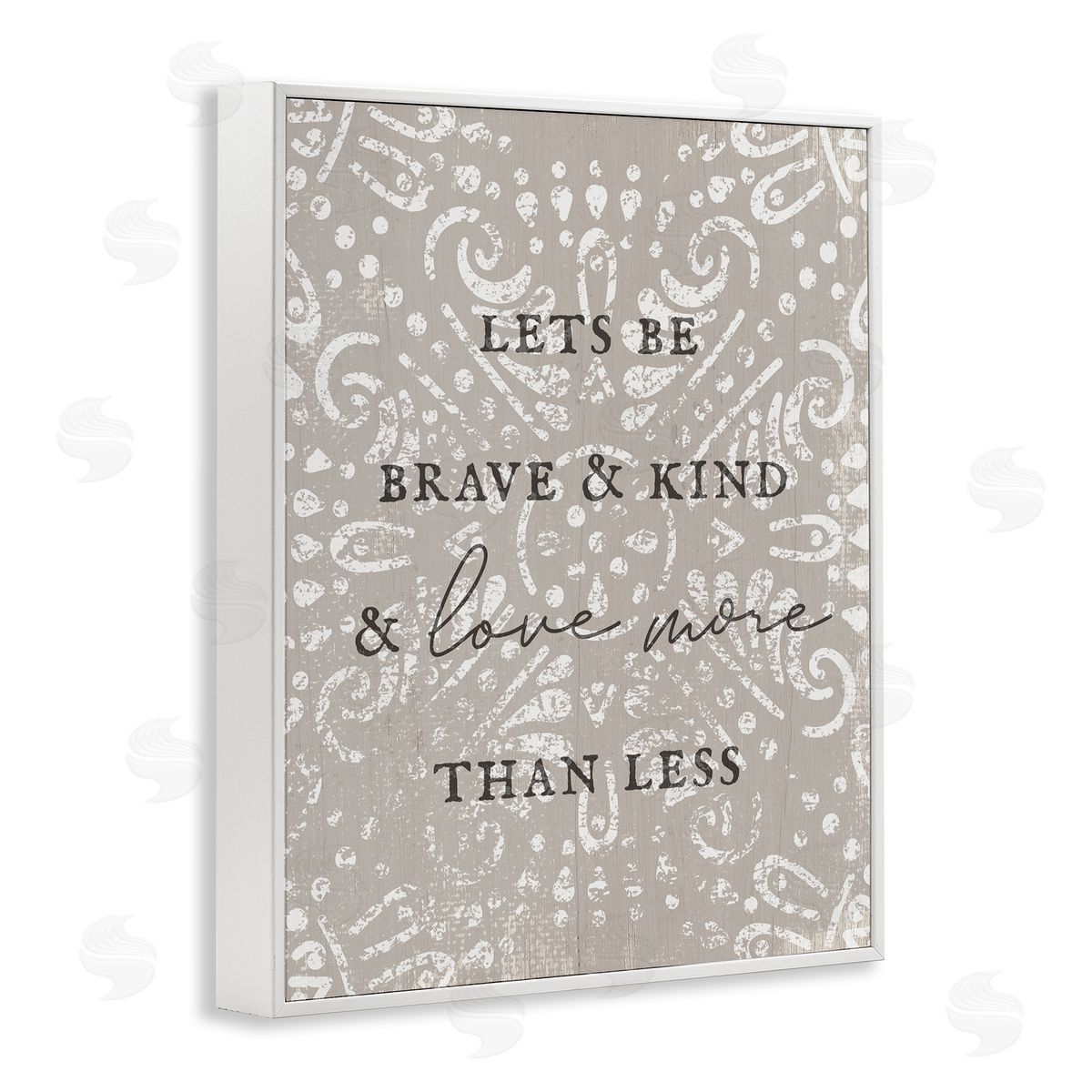 Stupell Studio Love More Than Less Boho Pattern Typography Phrase White Framed Giclee Wall Art Print
