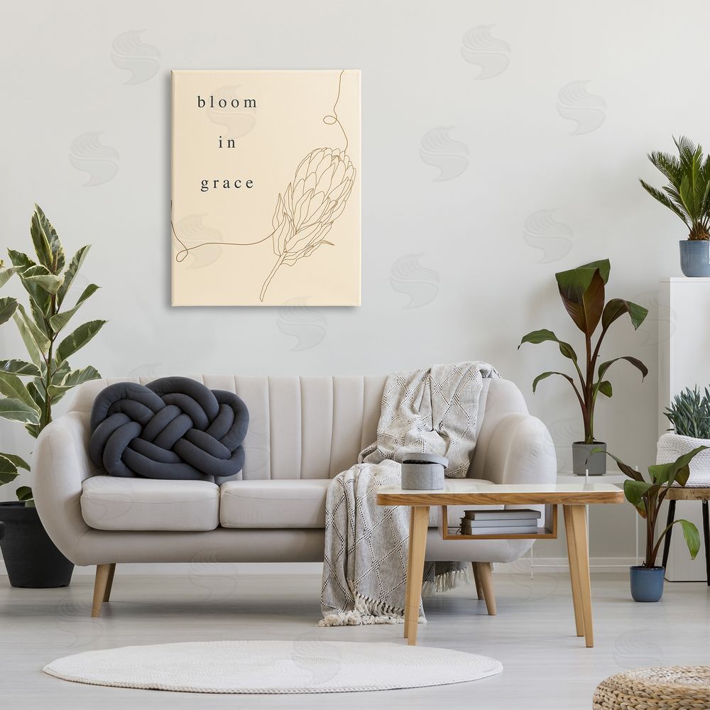 Stupell Studio Bloom In Grace Minimalistic Plant Blossom Line Drawing Canvas Wall Art Print in Room