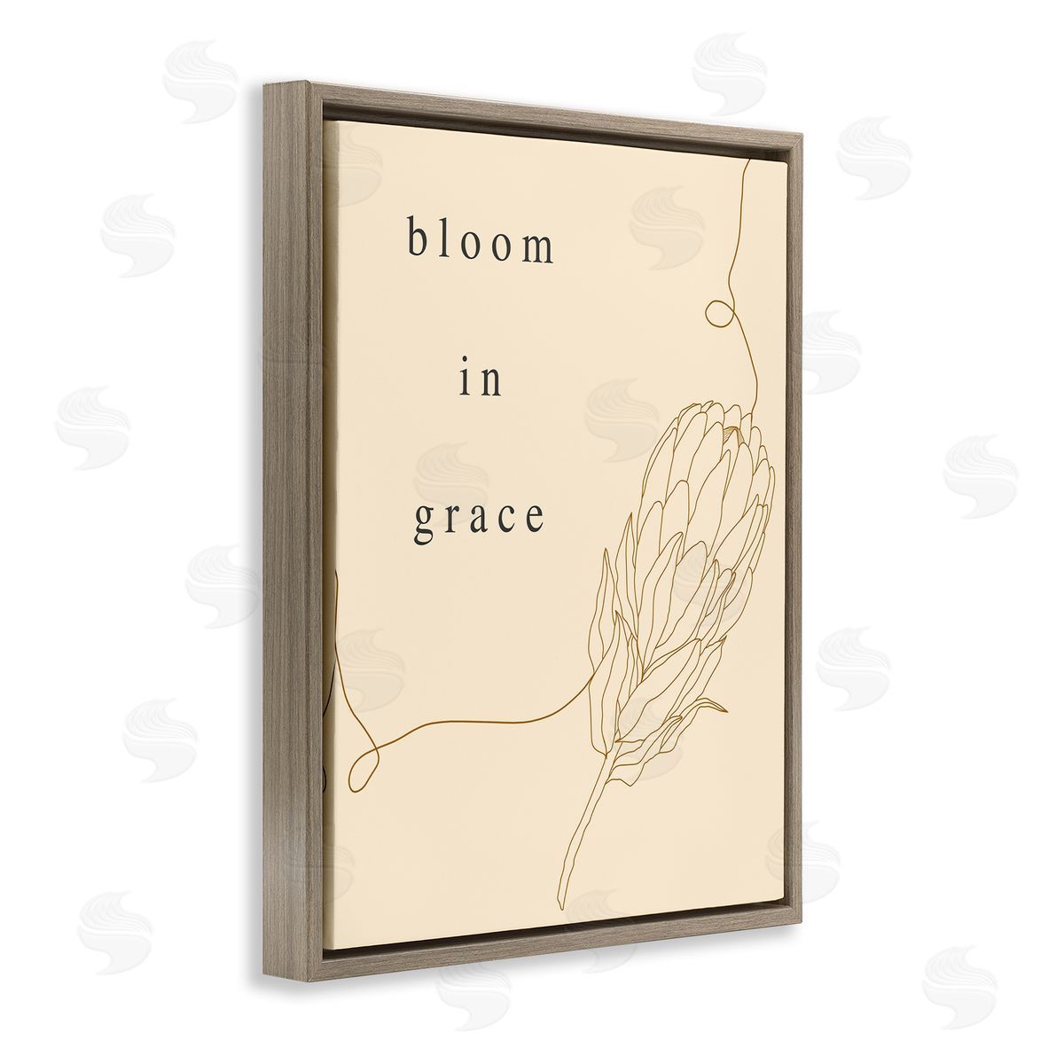 Stupell Studio Bloom In Grace Minimalistic Plant Blossom Line Drawing Brown Floating Frame Canvas Wall Art Print