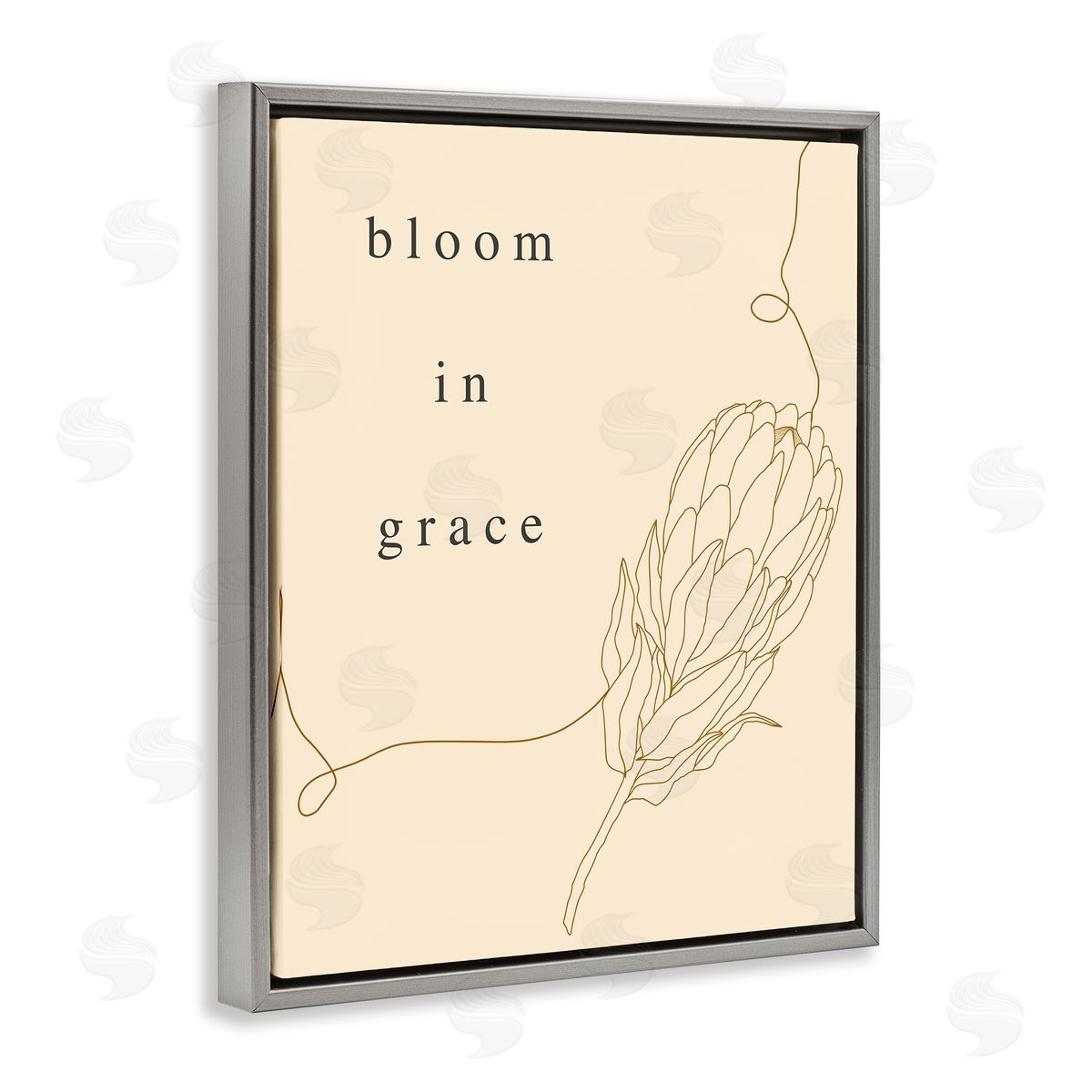 Stupell Studio Bloom In Grace Minimalistic Plant Blossom Line Drawing Gray Floating Frame Canvas Wall Art Print