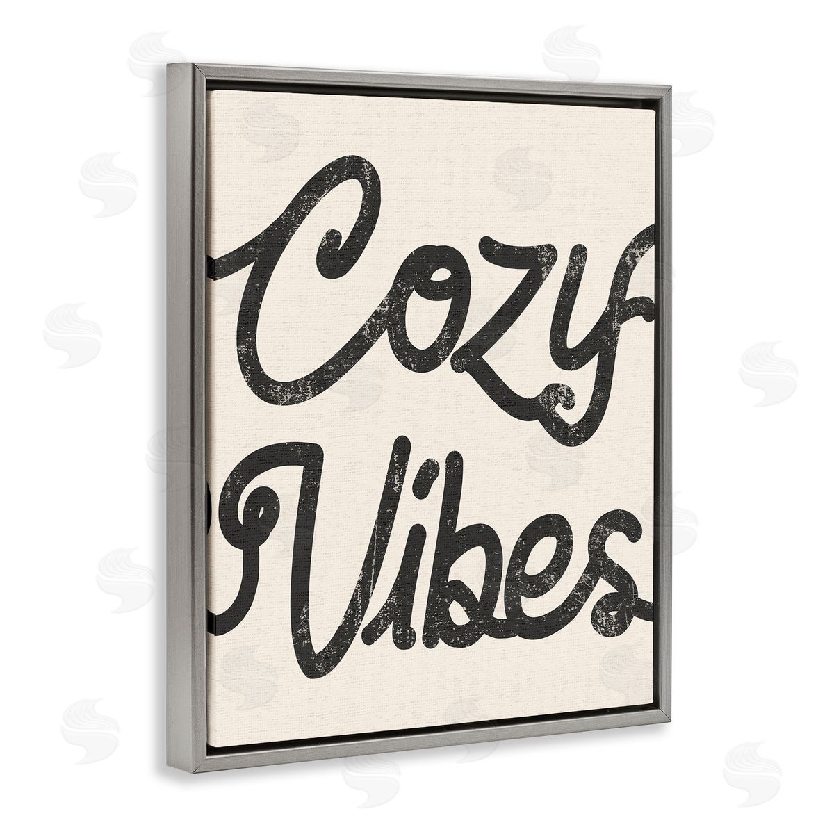 Stupell Studio Cozy Vibes Retro Vintage Typography Phrase Gray Floating Frame Canvas Wall Art Print