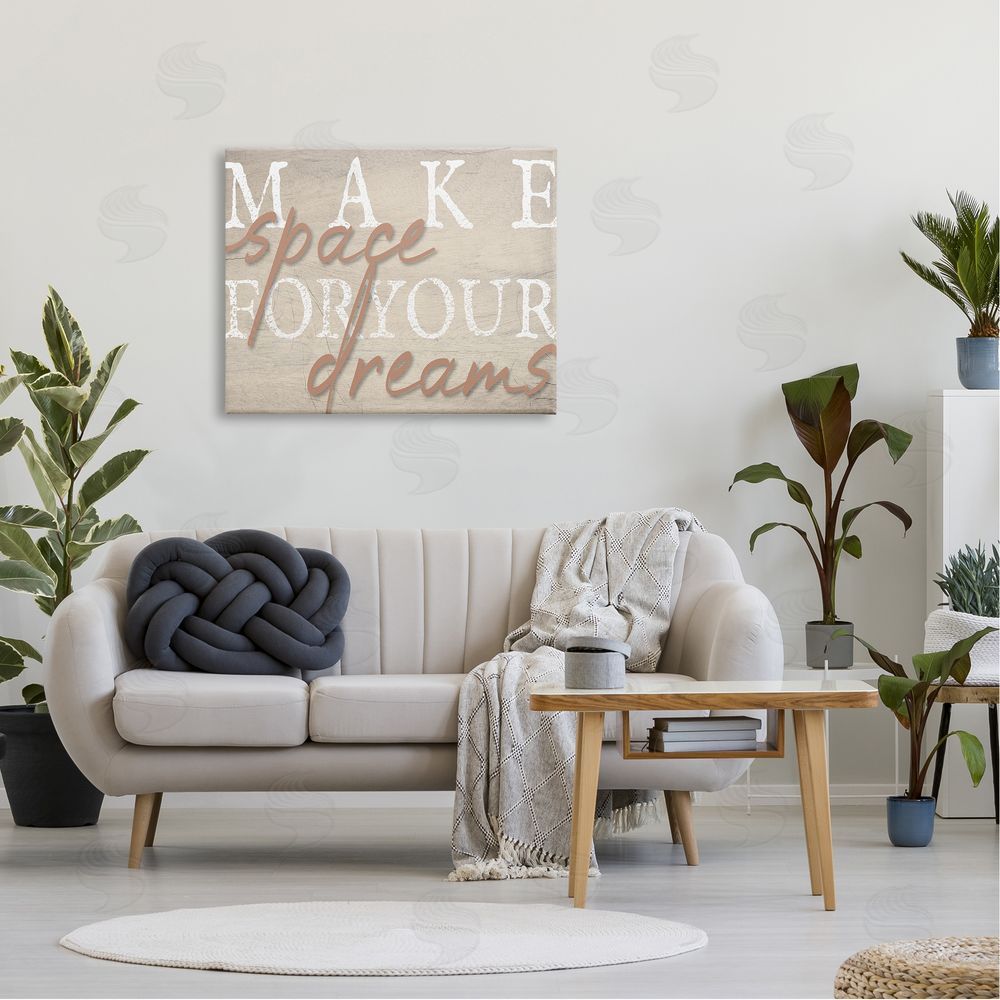Stupell Studio Make Space For Dreams Weathered Grainy Pattern Quote  Canvas Wall Art Print in Room