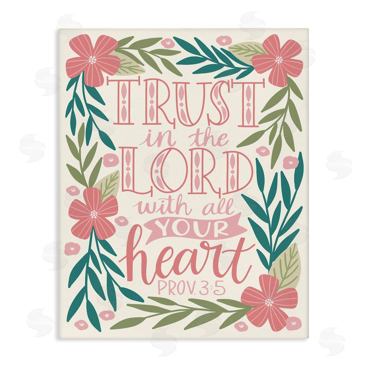 Taylor Shannons Trust The Lord Religious Proverb Floral Leaves   Stretched Canvas Wall Art Print