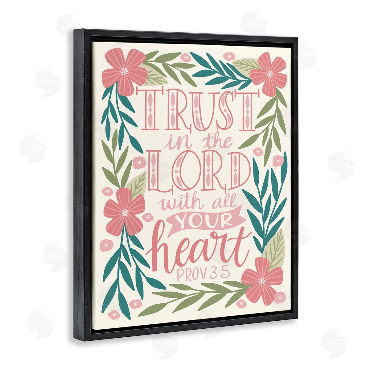 Taylor Shannons Trust The Lord Religious Proverb Floral Leaves   Black Floating Frame Canvas Wall Art Print