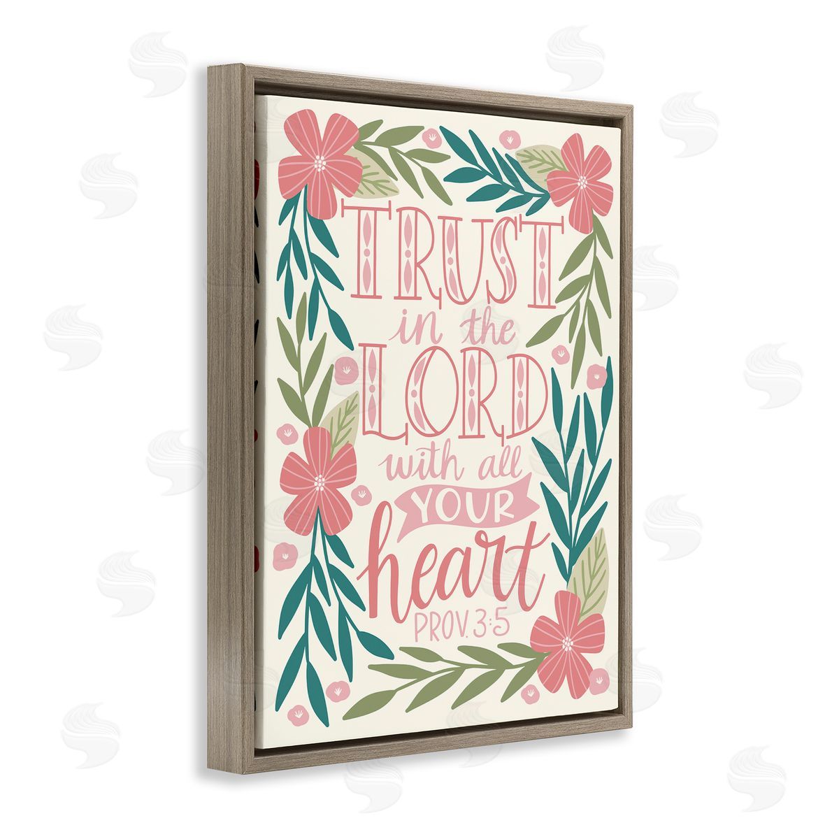 Taylor Shannons Trust The Lord Religious Proverb Floral Leaves   Brown Floating Frame Canvas Wall Art Print