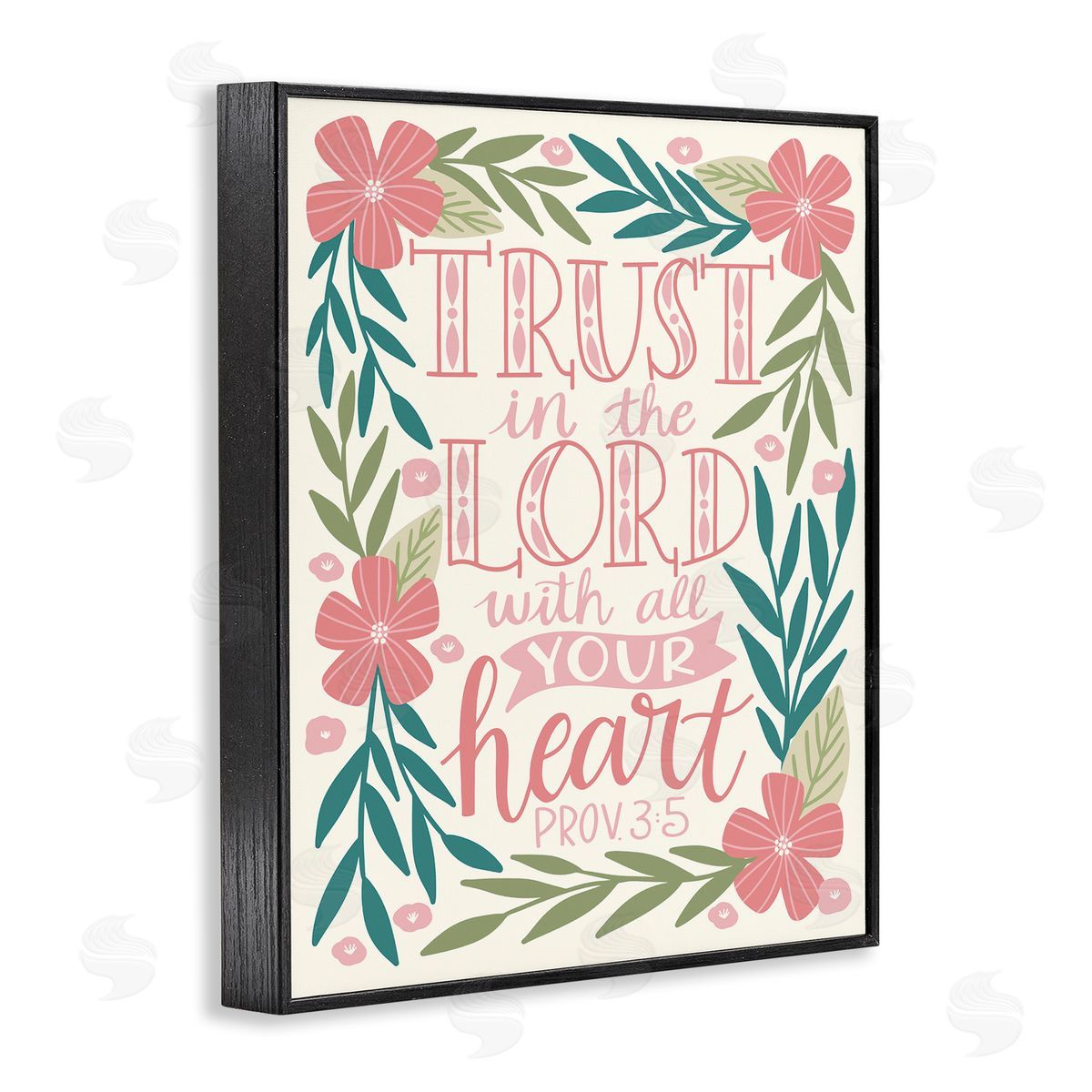 Taylor Shannons Trust The Lord Religious Proverb Floral Leaves   Black Framed Giclee Wall Art Print