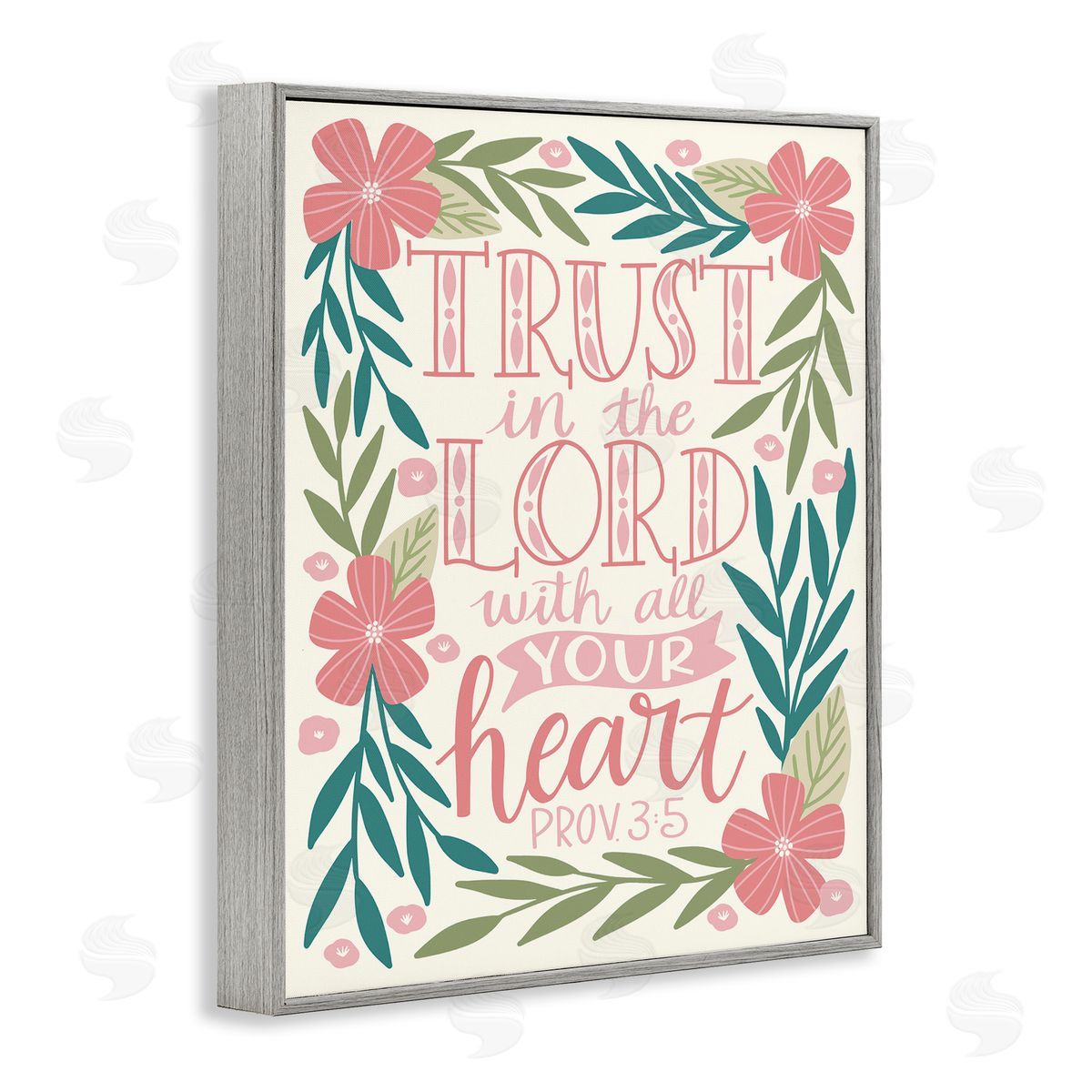 Taylor Shannons Trust The Lord Religious Proverb Floral Leaves   Gray Framed Giclee Wall Art Print