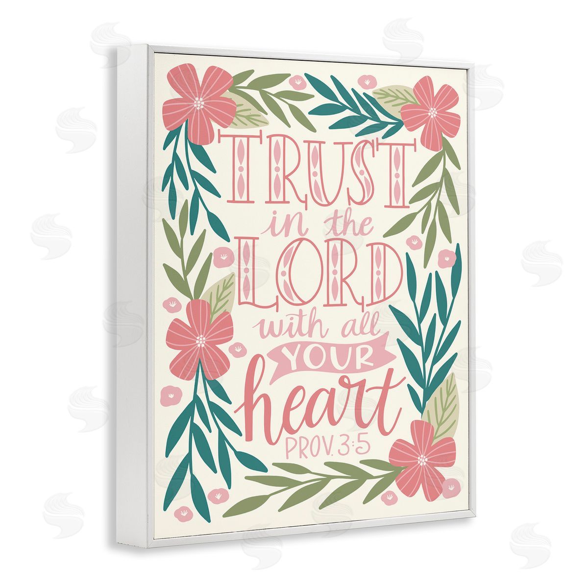 Taylor Shannons Trust The Lord Religious Proverb Floral Leaves   White Framed Giclee Wall Art Print