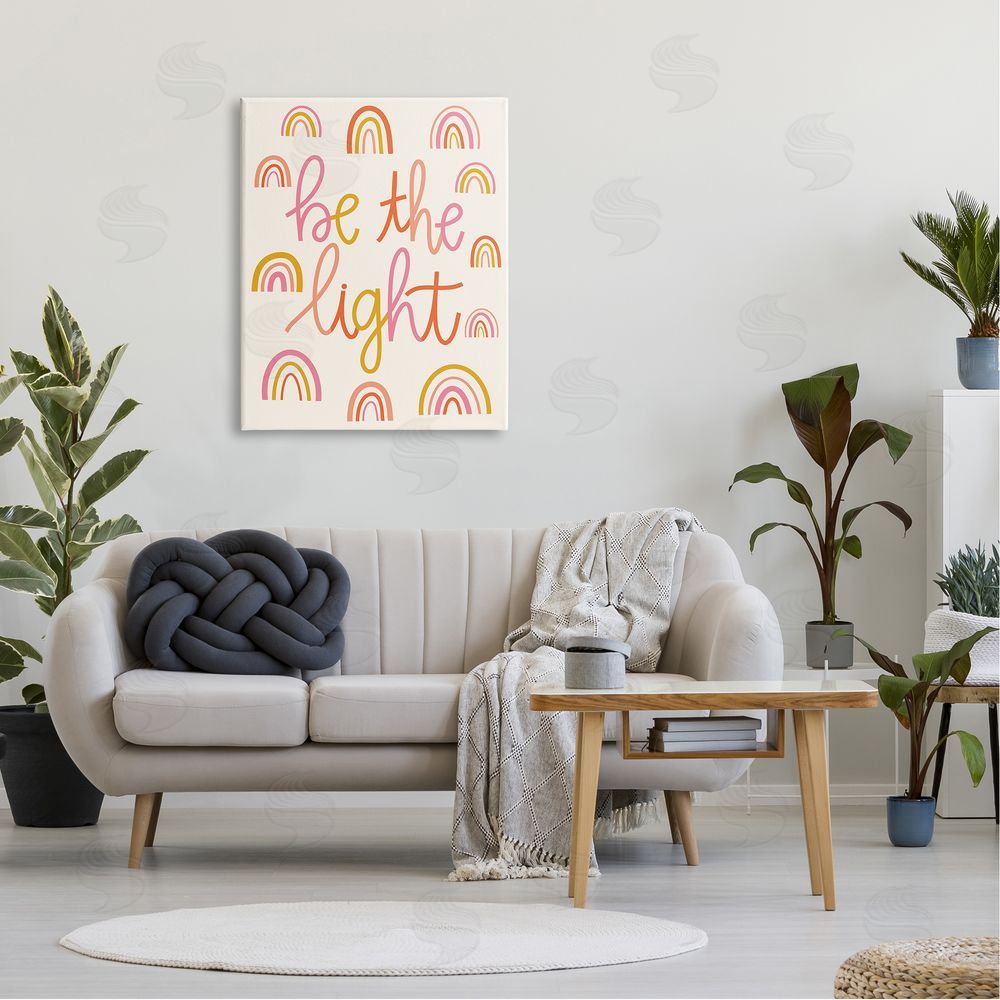 Taylor Shannons Be The Light Saying Bold Rainbow Stripes Pattern  Canvas Wall Art Print in Room