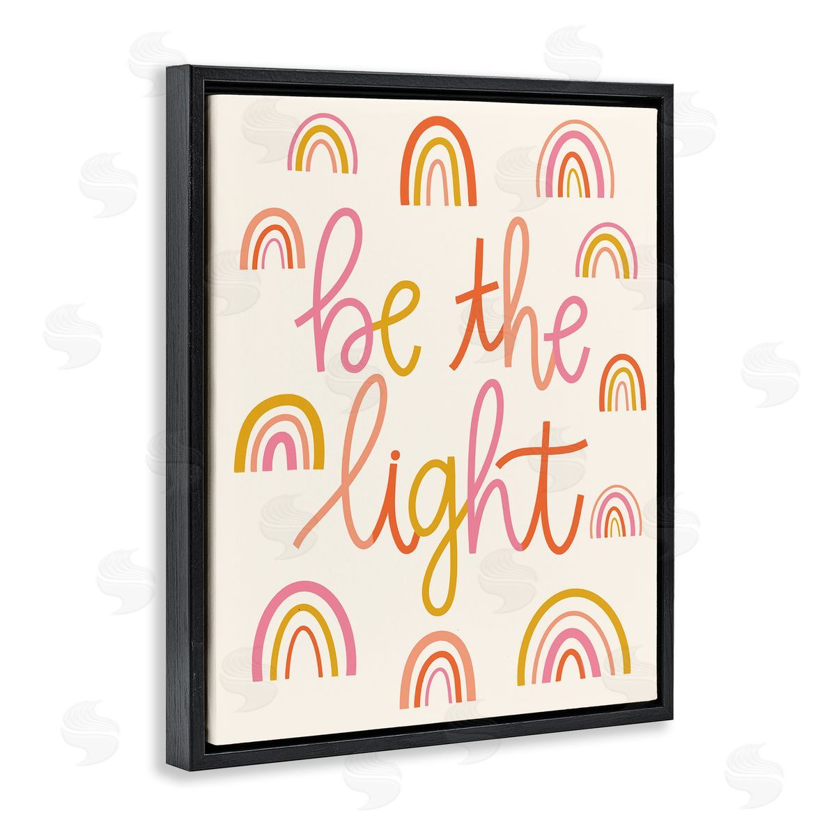 Taylor Shannons Be The Light Saying Bold Rainbow Stripes Pattern  Black Floating Frame Canvas Wall Art Print