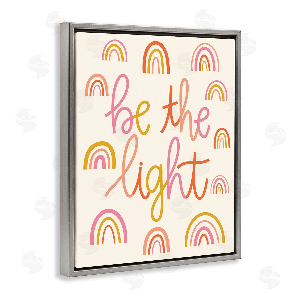 Taylor Shannons Be The Light Saying Bold Rainbow Stripes Pattern  Gray Floating Frame Canvas Wall Art Print
