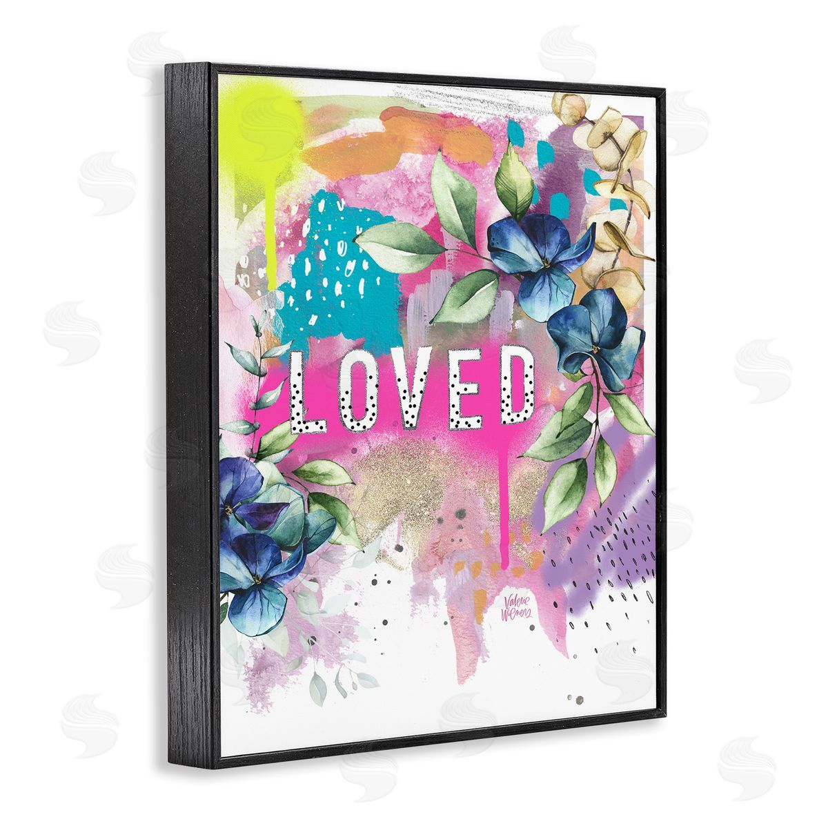 Valerie Wieners Loved Text Trendy Abstract Flower Blossoms  Black Framed Giclee Wall Art Print