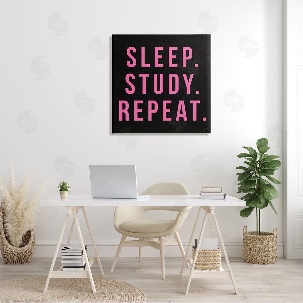 Yass Naffas Designs Sleep Study Repeat Black & Pink Student Typography Canvas Wall Art in Room