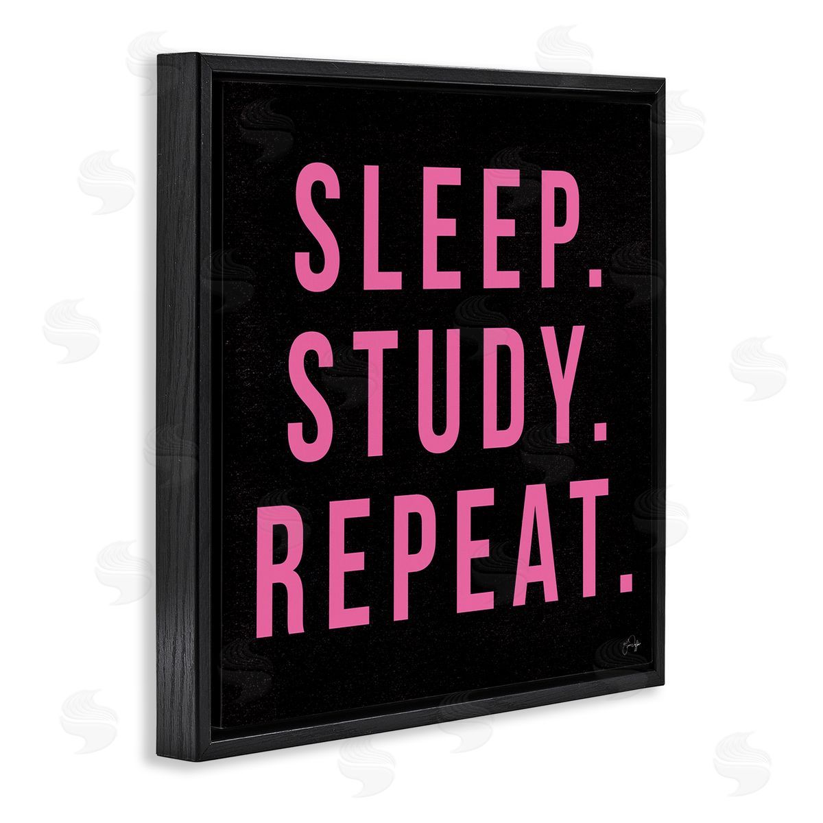 Yass Naffas Designs Sleep Study Repeat Black & Pink Student Typography Black Floating Frame Canvas Wall Art Print