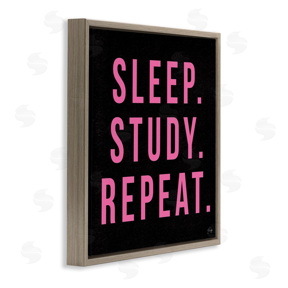 Yass Naffas Designs Sleep Study Repeat Black & Pink Student Typography Brown Floating Frame Canvas Wall Art Print