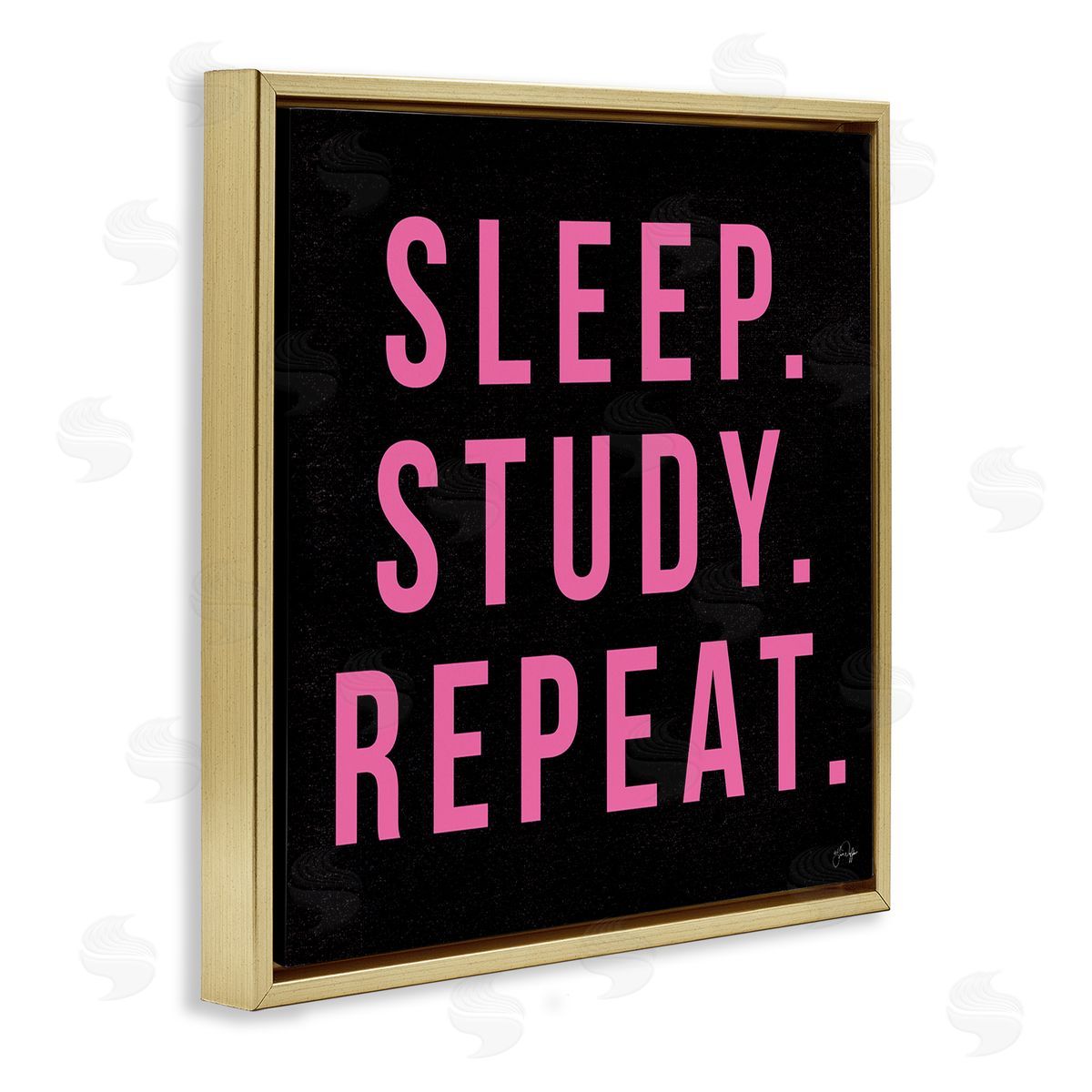 Yass Naffas Designs Sleep Study Repeat Black & Pink Student Typography Gold Floating Frame Canvas Wall Art Print