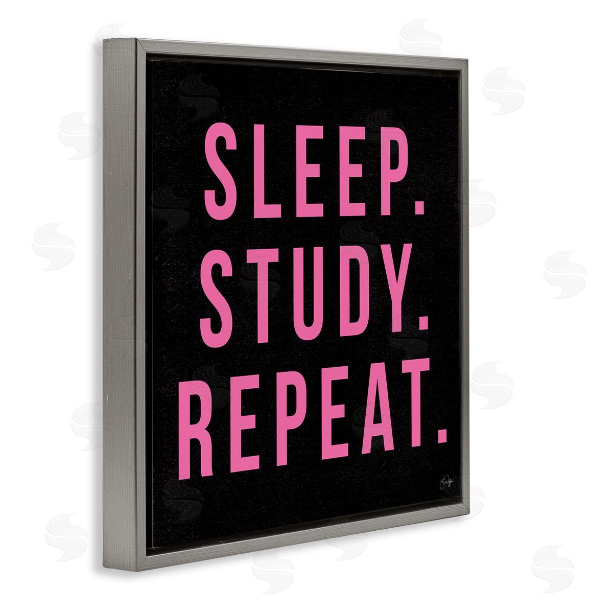 Yass Naffas Designs Sleep Study Repeat Black & Pink Student Typography Gray Floating Frame Canvas Wall Art Print