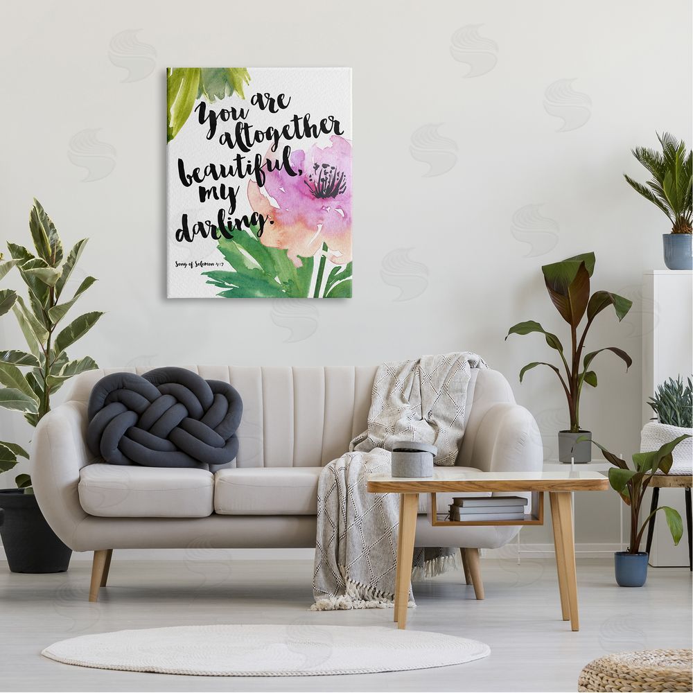 Amy Brinkman You Are Altogether Beautiful Spiritual Calligraphy Quote Canvas Wall Art Print in Room