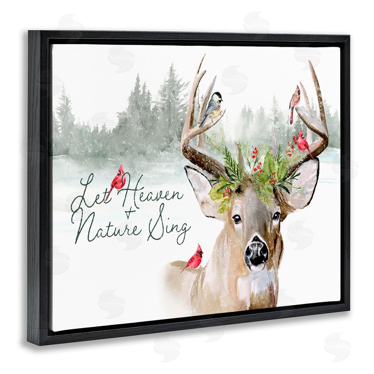 Motivational Winter Reindeer Black Floating Frame Canvas Wall Art, Home Decor by Jennifer Paxton Parker