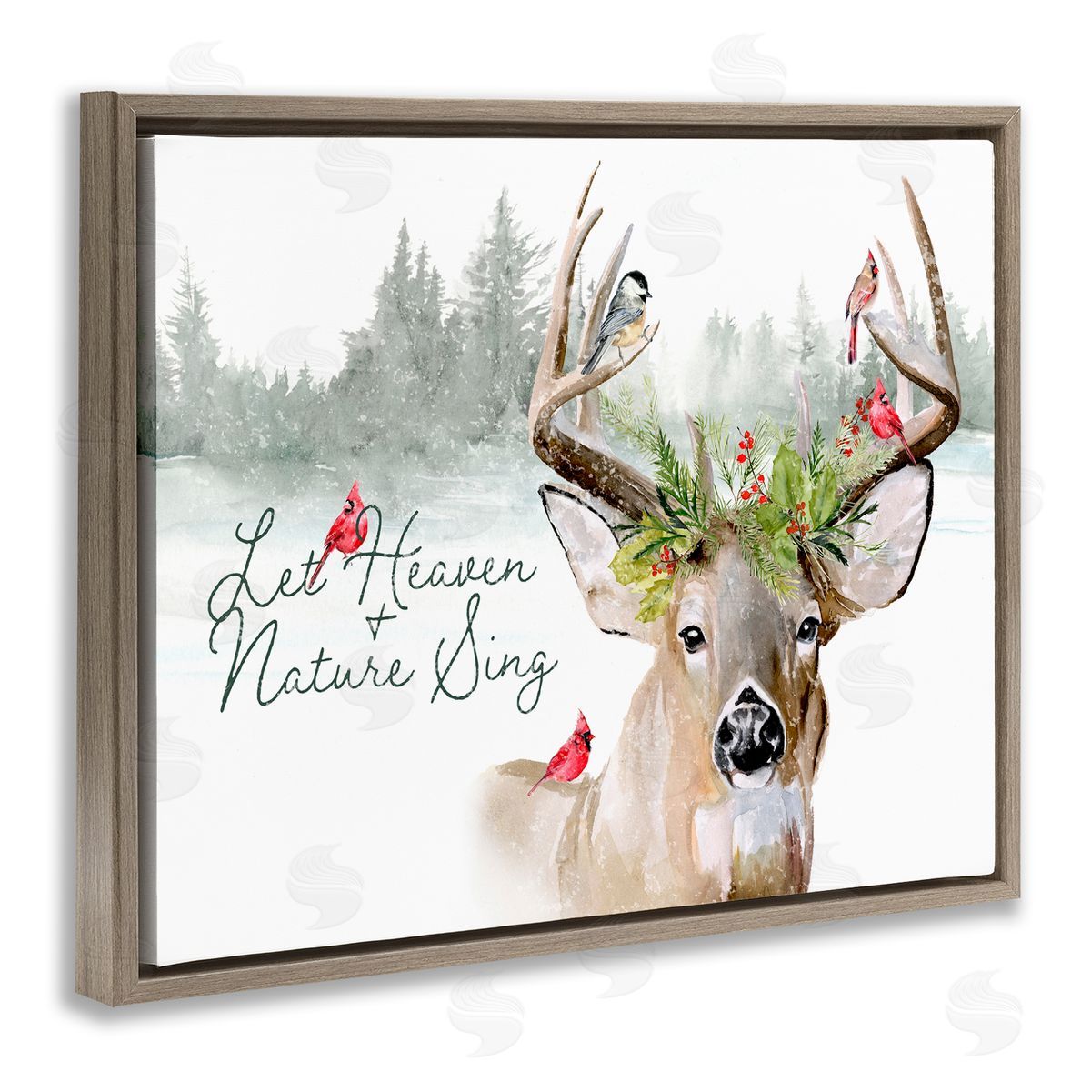 Motivational Winter Reindeer Brown Floating Frame Canvas Wall Art, Home Decor by Jennifer Paxton Parker