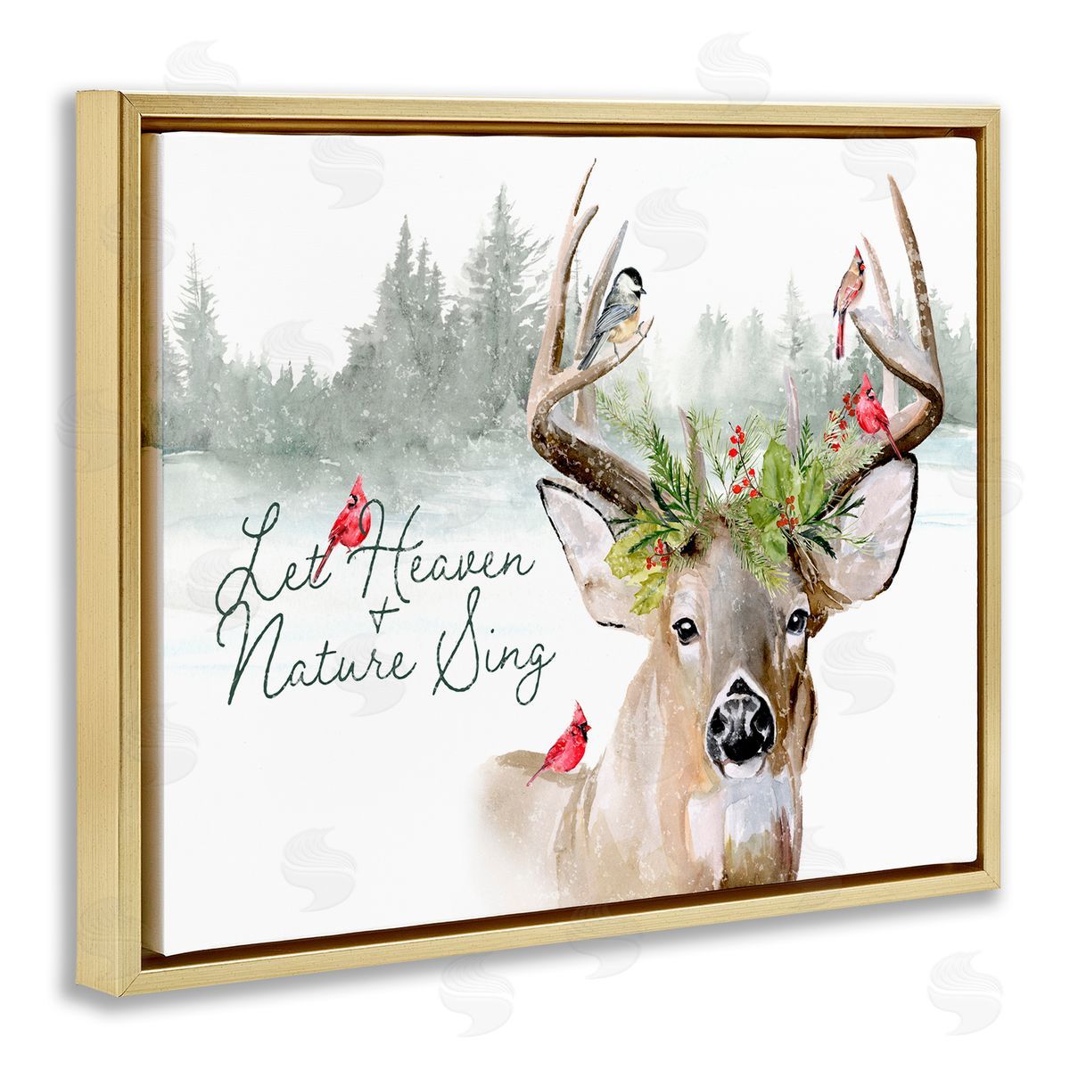 Motivational Winter Reindeer Gold Floating Frame Canvas Wall Art, Home Decor by Jennifer Paxton Parker