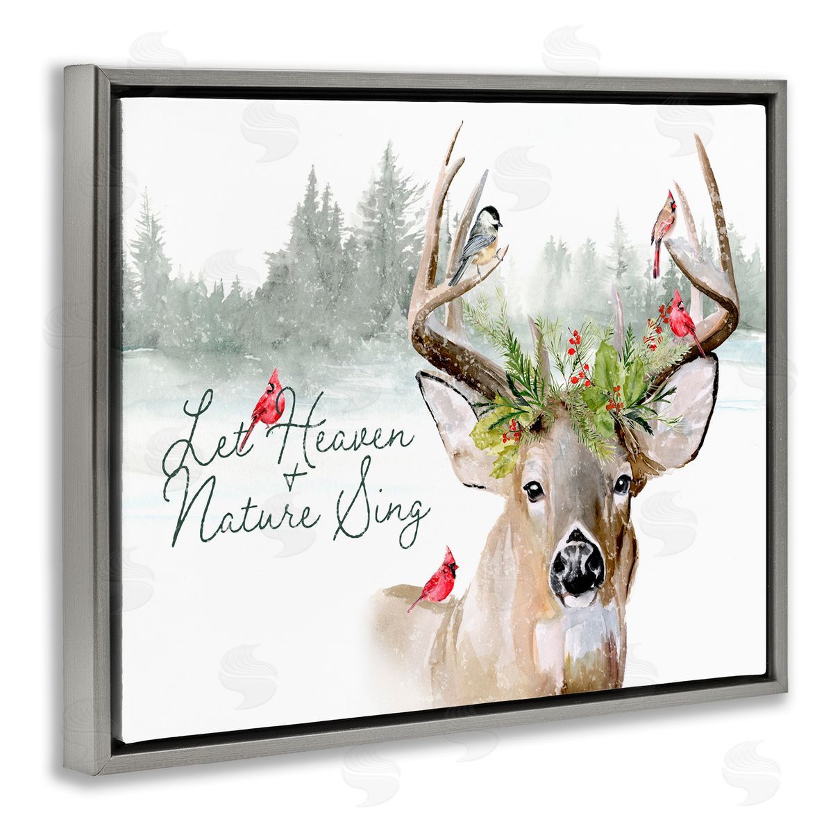 Motivational Winter Reindeer Grey Floating Frame Canvas Wall Art, Home Decor by Jennifer Paxton Parker