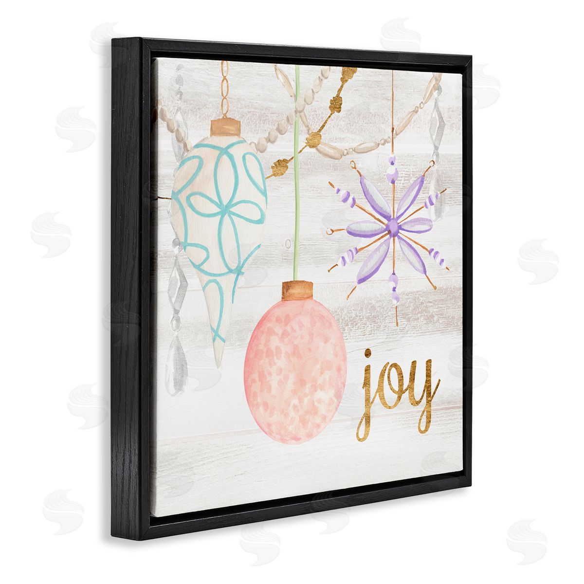Annie Warren Hanging Holiday Ornaments Festive Joy Glam Text Black Floating Frame Canvas Wall Art Print