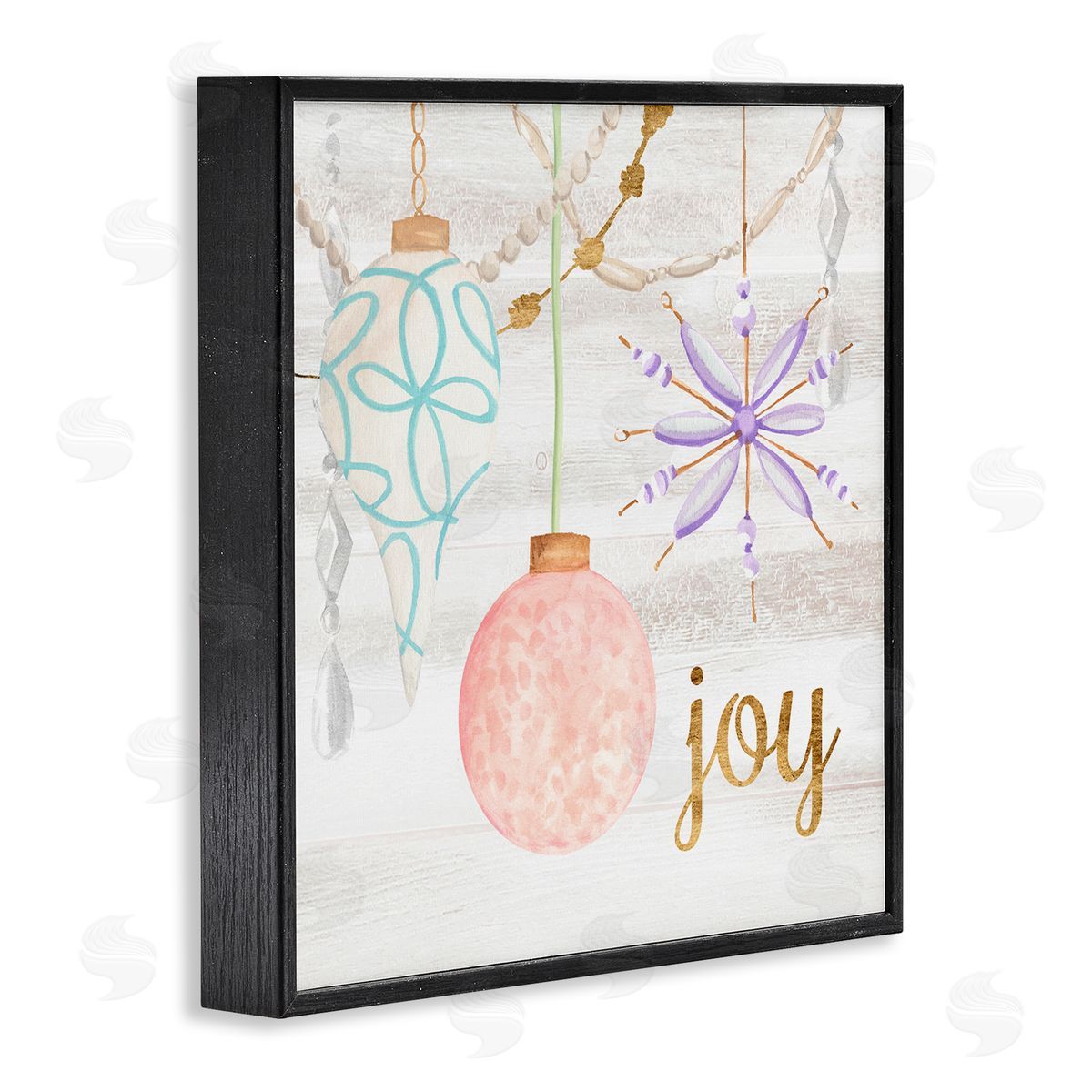 Annie Warren Hanging Holiday Ornaments Festive Joy Glam Text Black Framed Glicee Wall Art Print