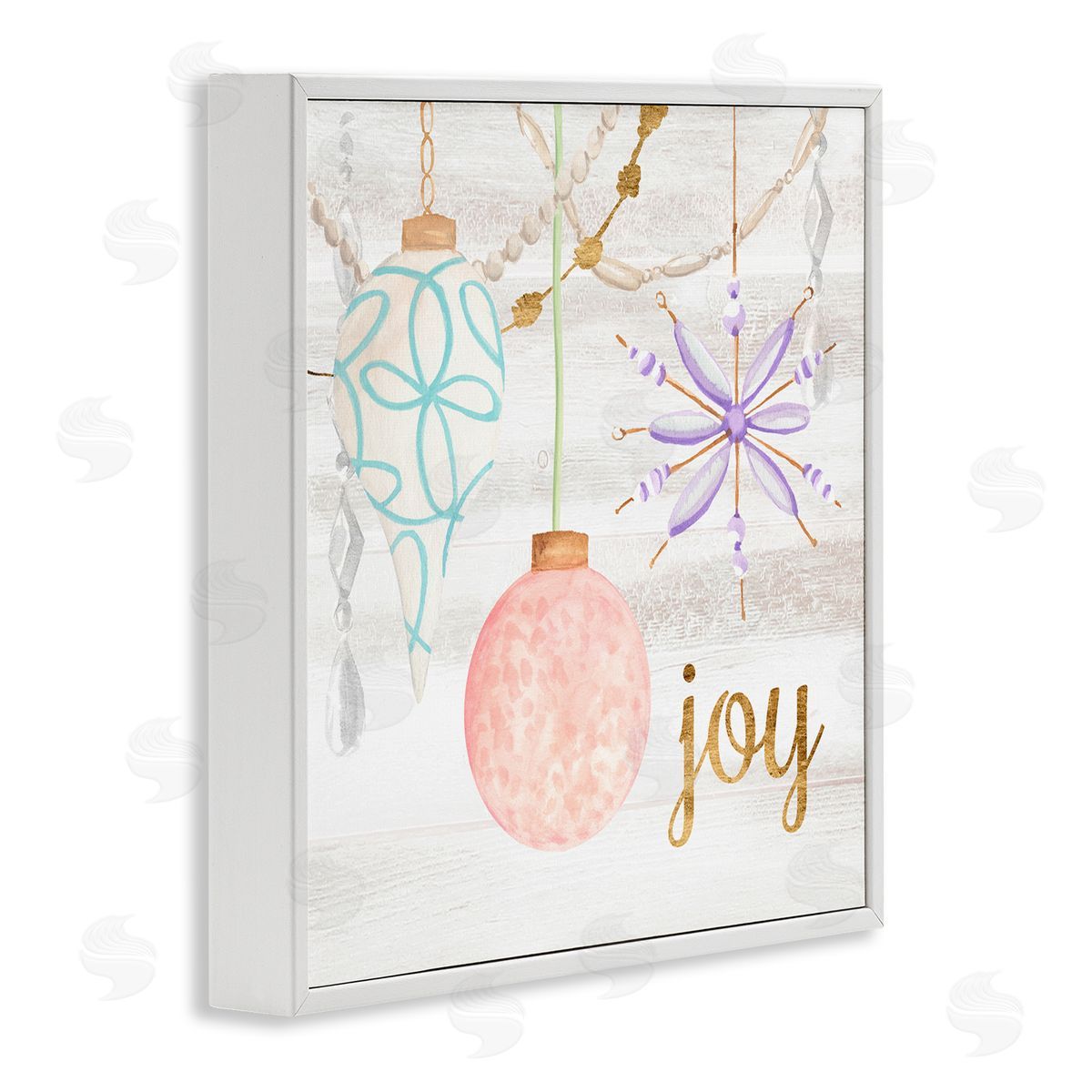Annie Warren Hanging Holiday Ornaments Festive Joy Glam Text White Framed Glicee Wall Art Print