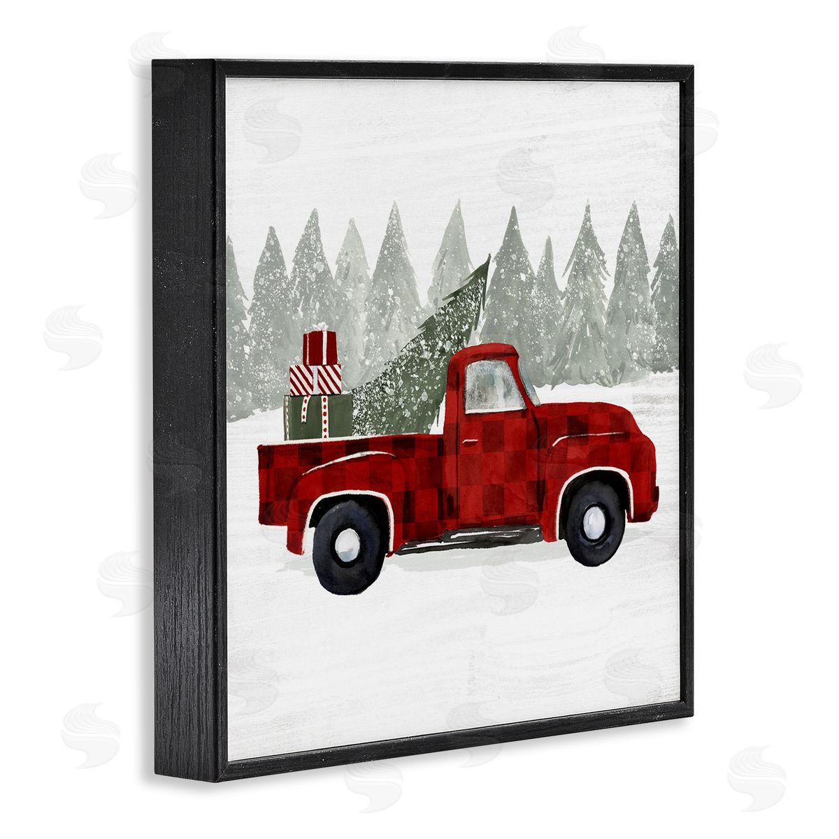 Victoria Borges Red Buffalo Plaid Vintage Truck Christmas Tree Snowfield Black Framed Glicee Wall Art Print