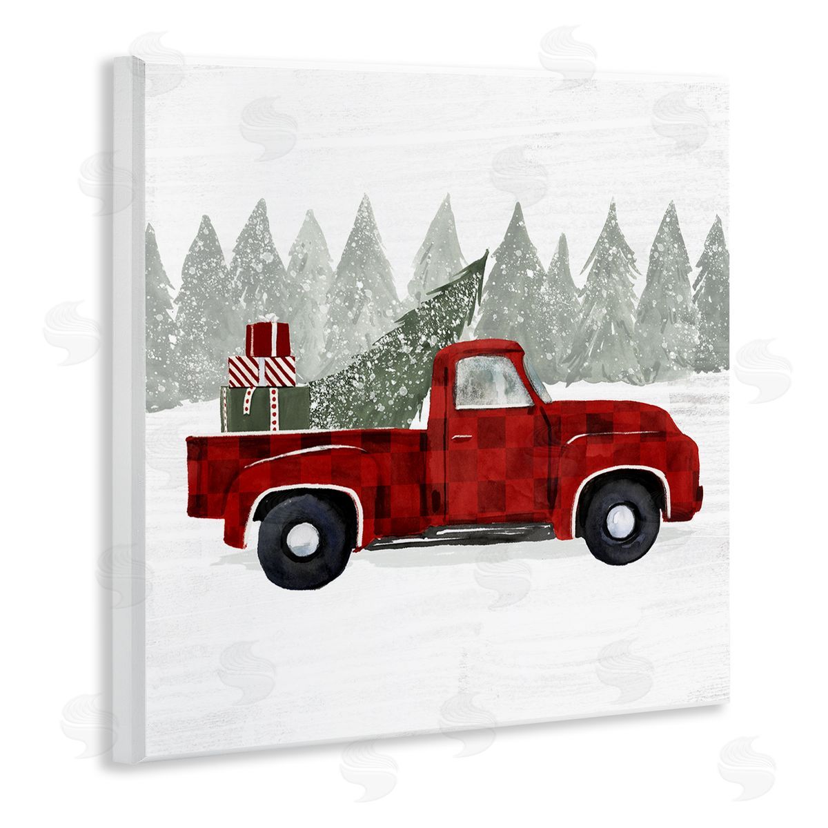Victoria Borges Red Buffalo Plaid Vintage Truck Christmas Tree Snowfield Wooden Wall Plaque Art Print