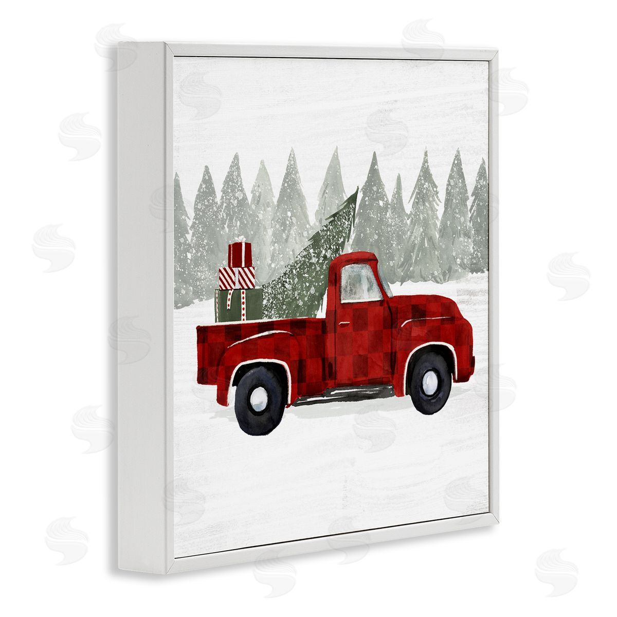 Victoria Borges Red Buffalo Plaid Vintage Truck Christmas Tree Snowfield White Framed Glicee Wall Art Print