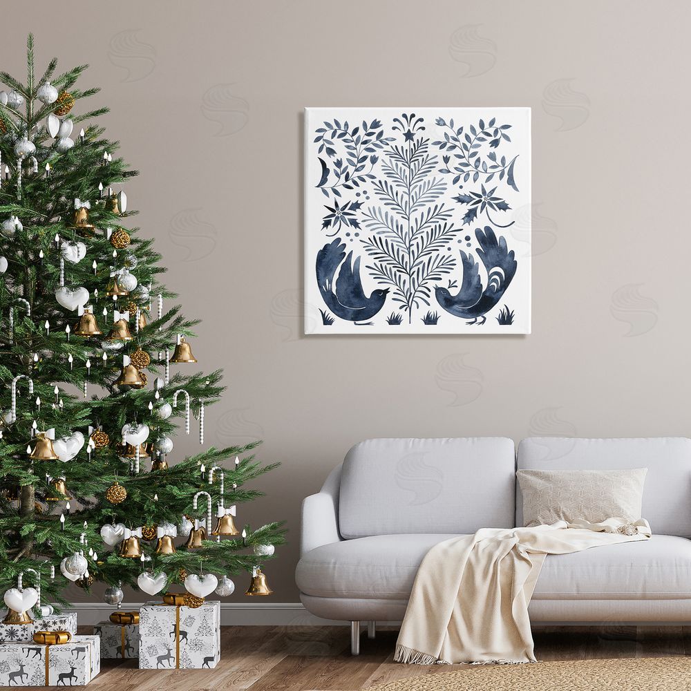 Grace Popp Tranquil Blue Birds Botanical Holiday Tree Design  Canvas Wall Art in Room