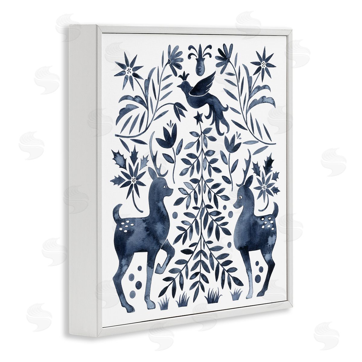 Grace Popp Festive Deer Dove Christmas Tree Botanicals Leaves White Framed Glicee Wall Art Print