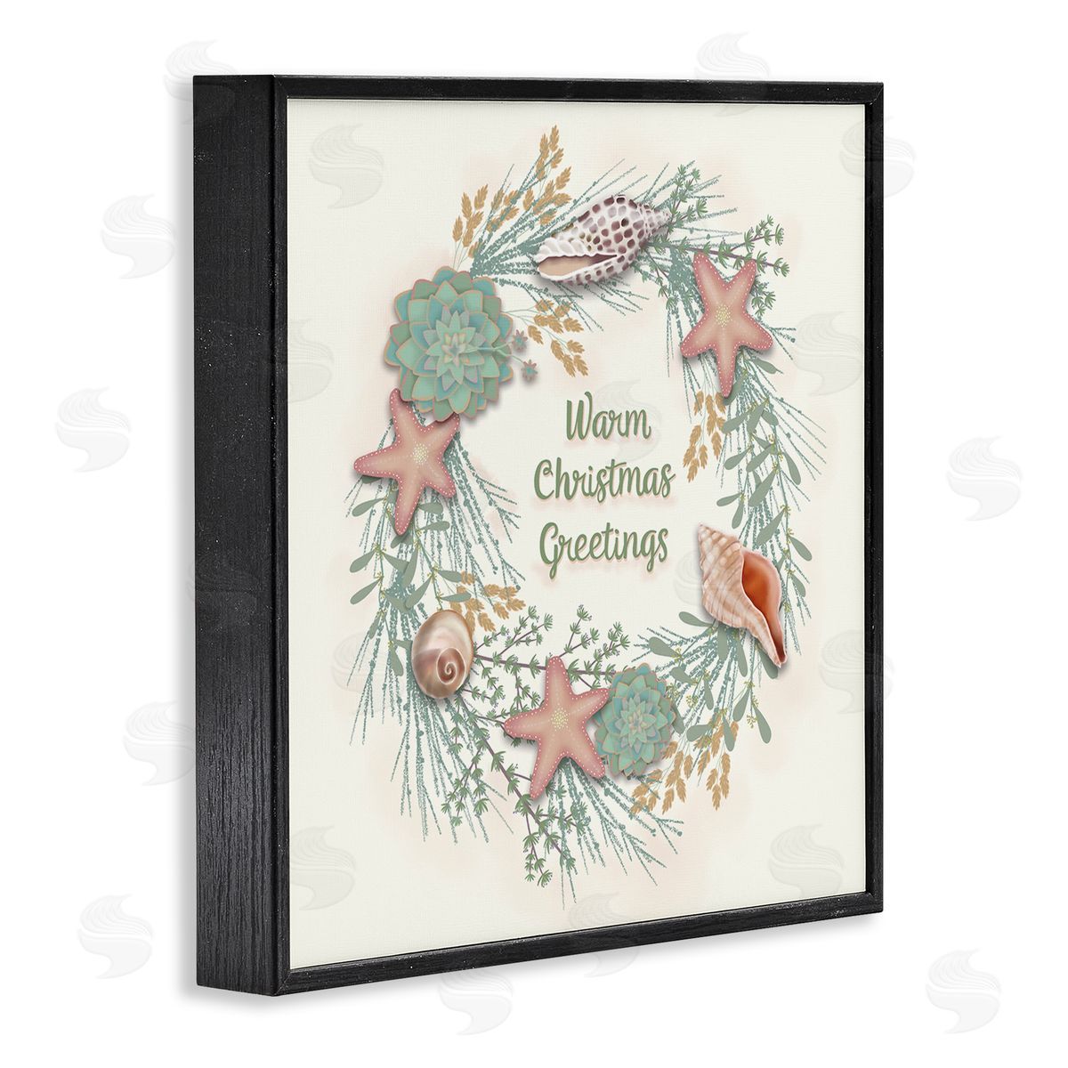 Darlene Seale Warm Christmas Greetings Beach Shells Themed Wreath Black Framed Glicee Wall Art Print