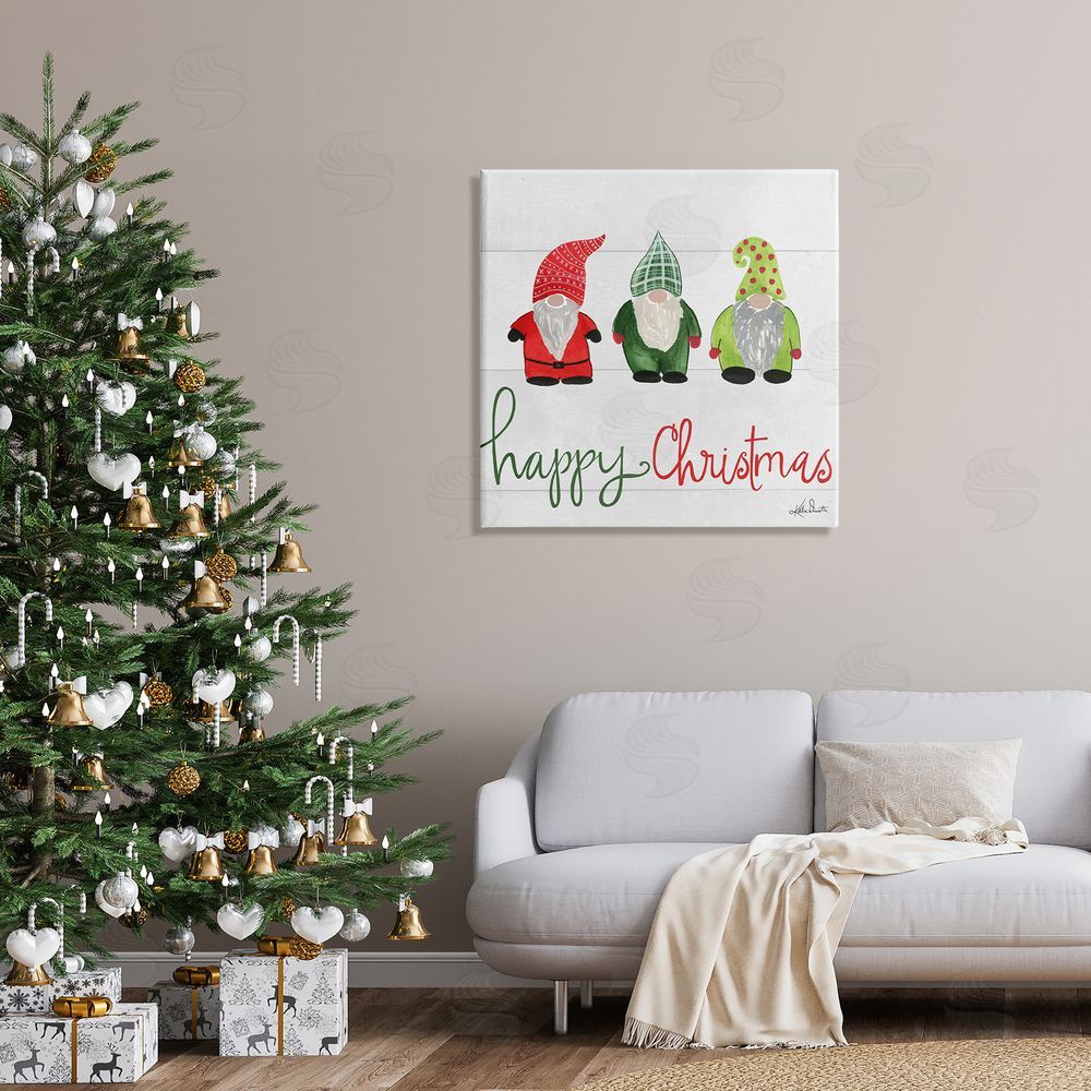 Katie Doucette Happy Christmas Jolly Holiday Gnomes Patterned Hats  Canvas Wall Art in Room